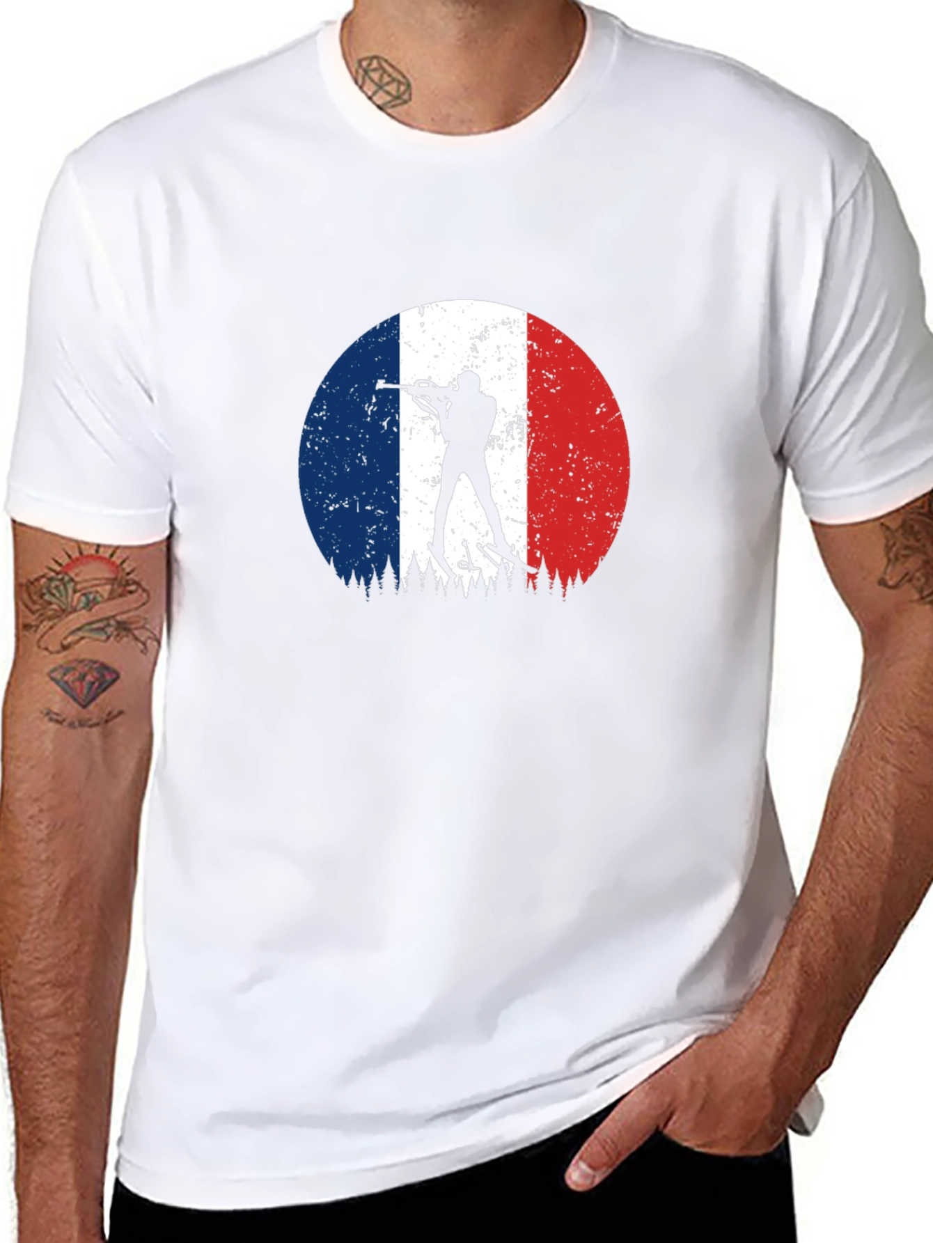 Black Biathlon France Flag Black T-Shirt view 8