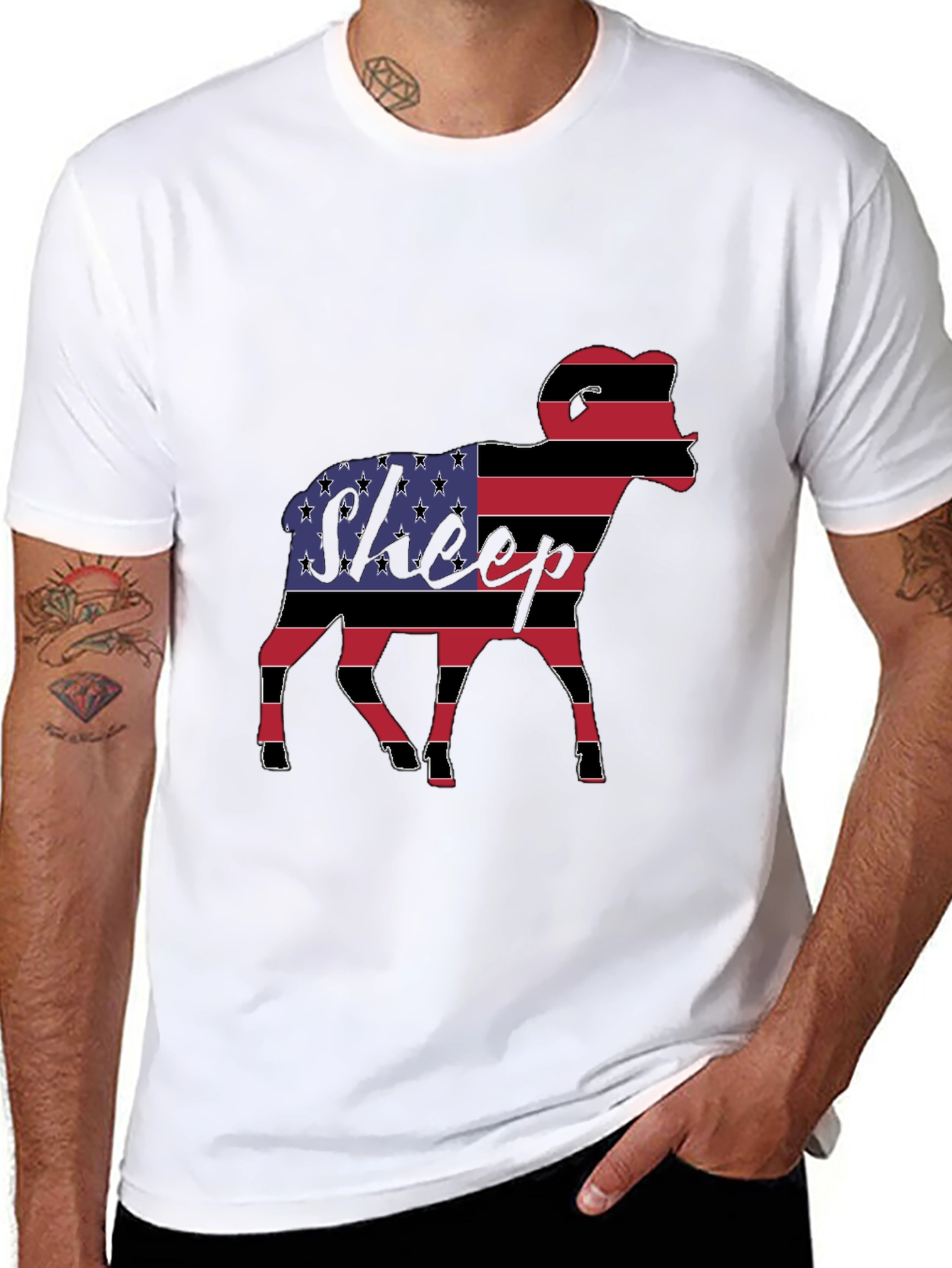 Black American Flag Sheep Graphic Tee view 8