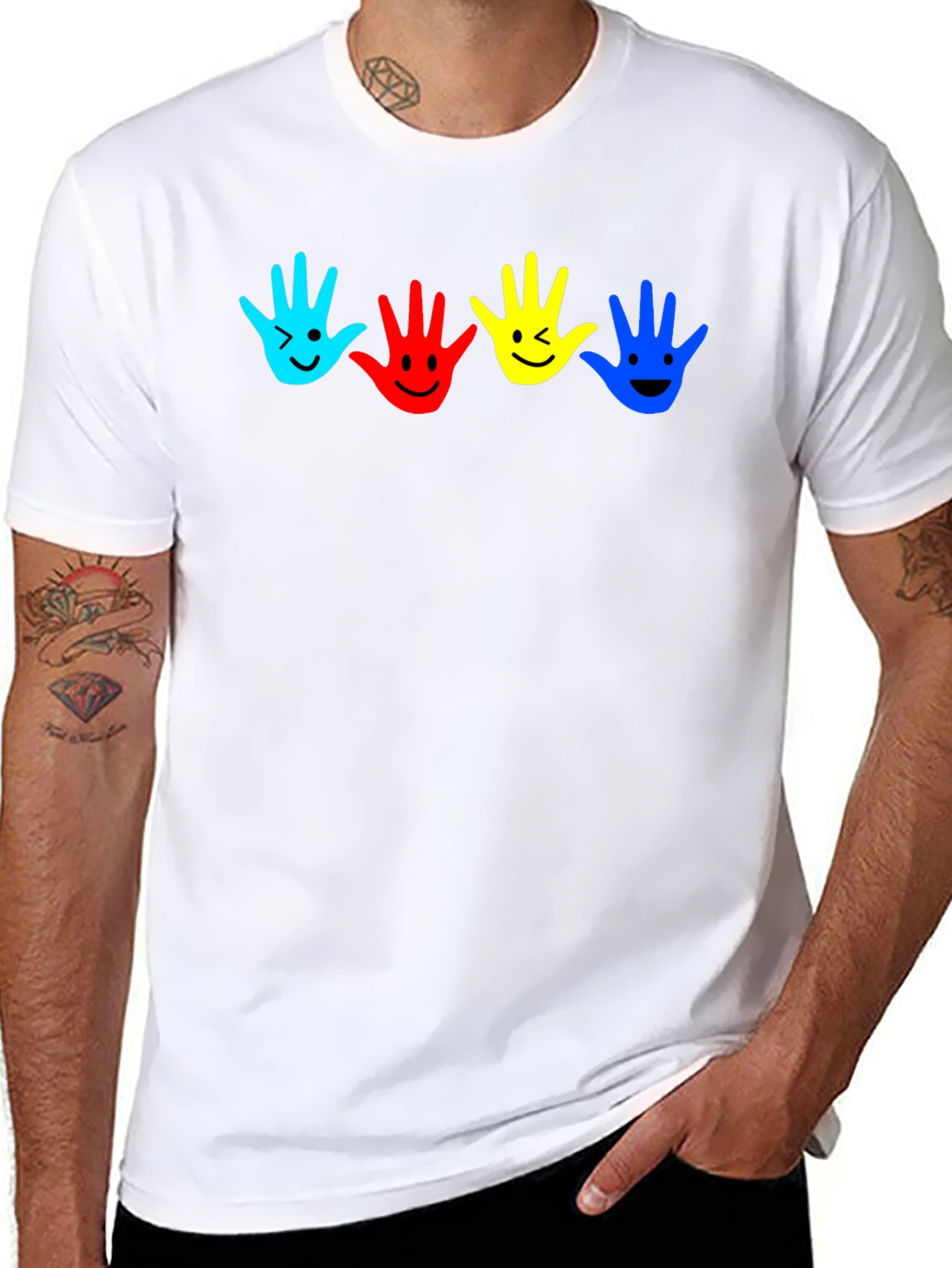 Black Colorful Handprint Smile Graphic Tee view 8