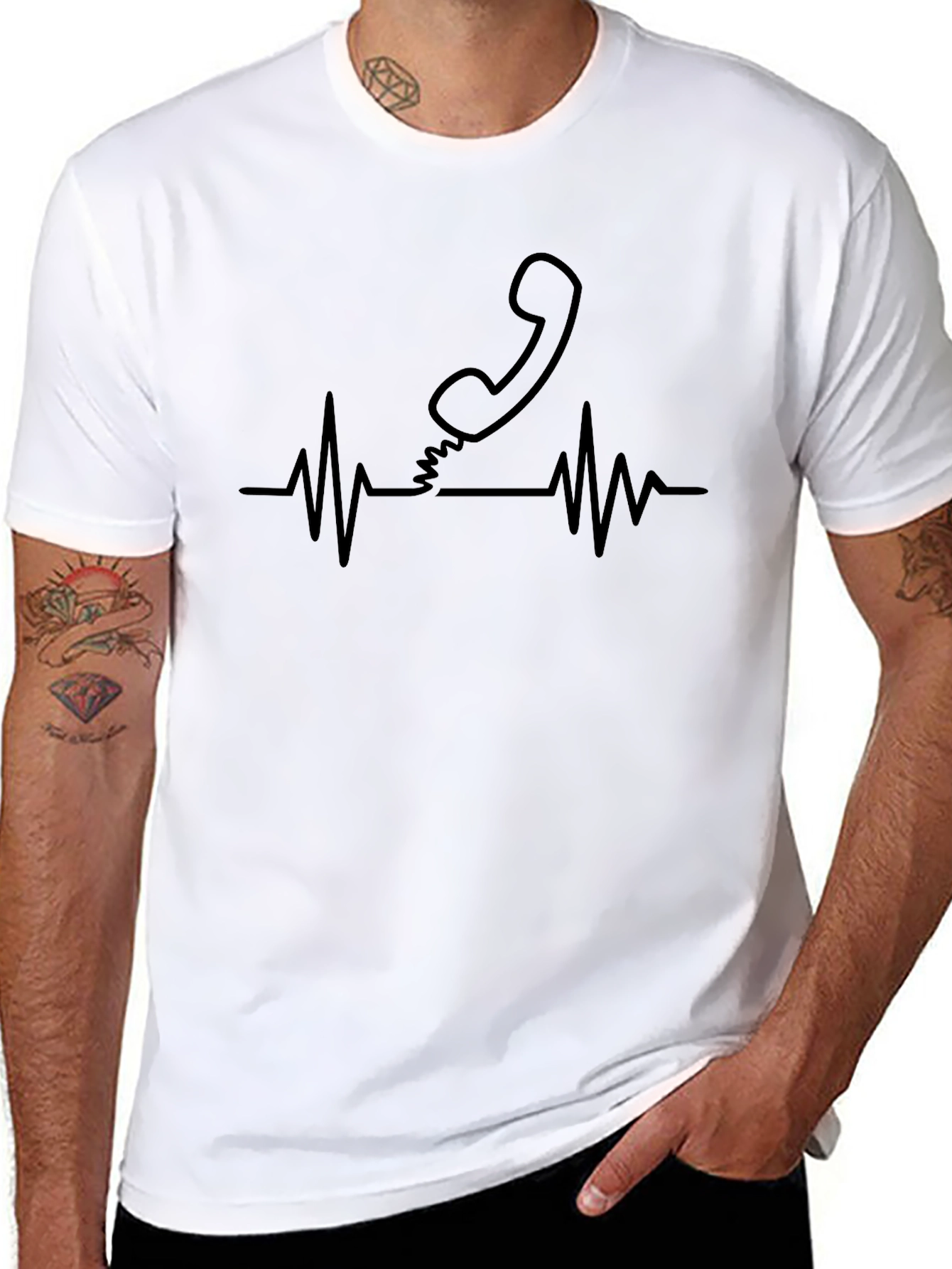 Black Heartbeat Phone Black T-Shirt view 8