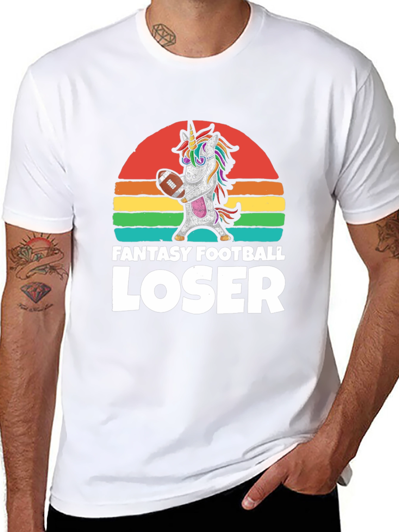 Black Fantasy Football Loser Unicorn T-Shirt view 8