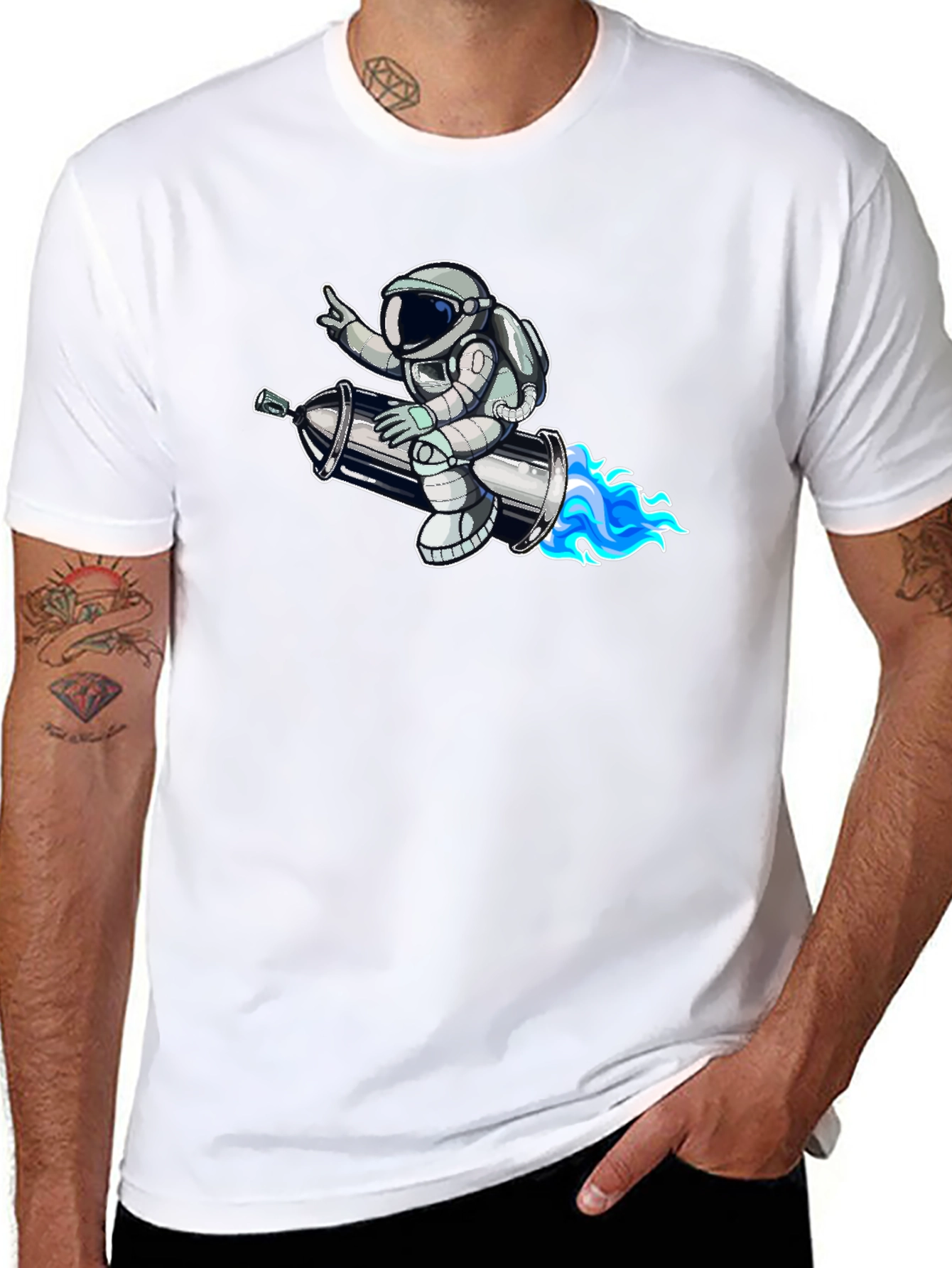 Black Astronaut on Rocket T-Shirt - Black view 8
