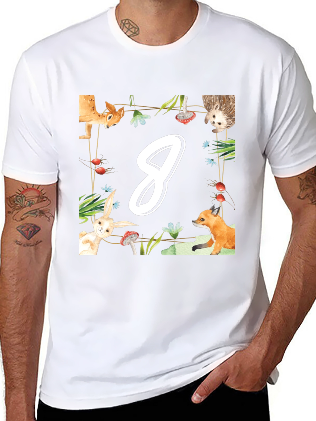Black Cute Animal Number 8 Birthday T-Shirt view 8