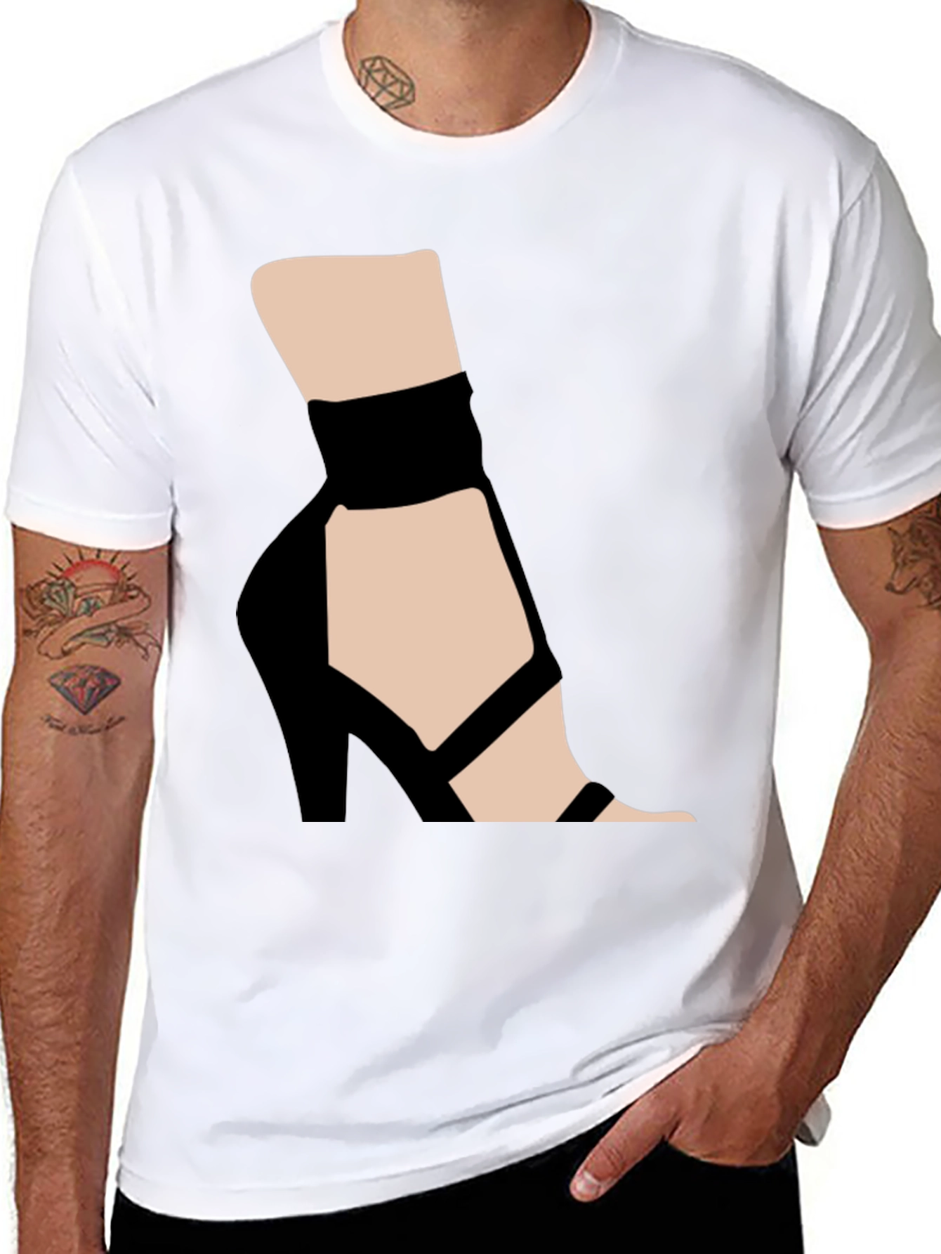 Black Graphic Tee: High Heel Shoe Art view 8