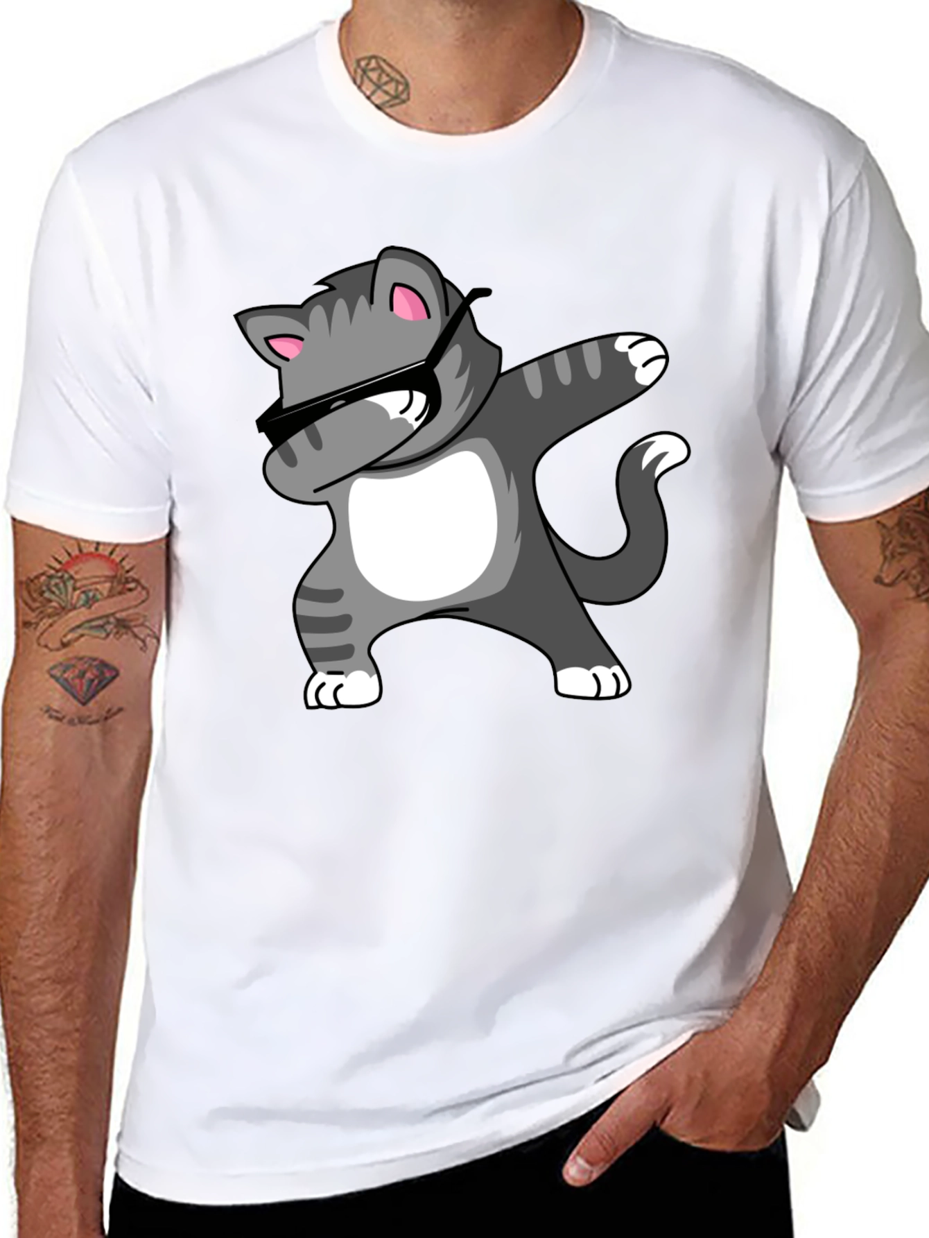 Black Dabbing Cat Graphic Tee - Black T-Shirt view 8