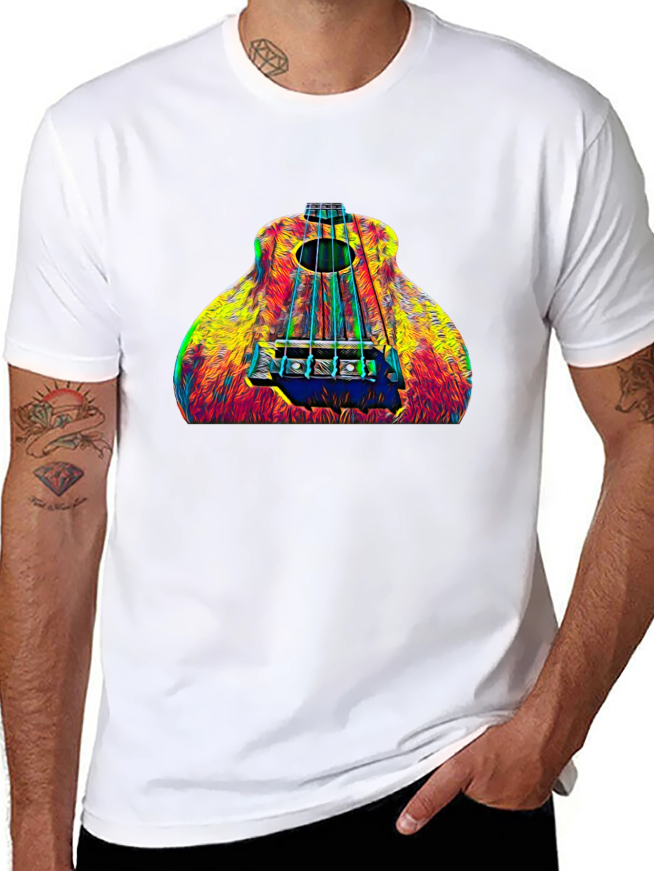 Black Colorful Guitar T-Shirt view 8