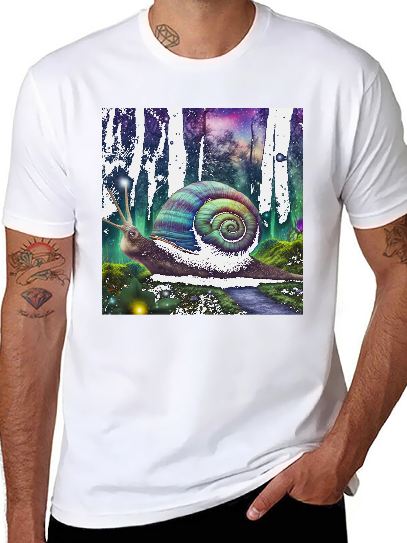 Black Fantasy Snail Graphic Tee - Unique Design view 8