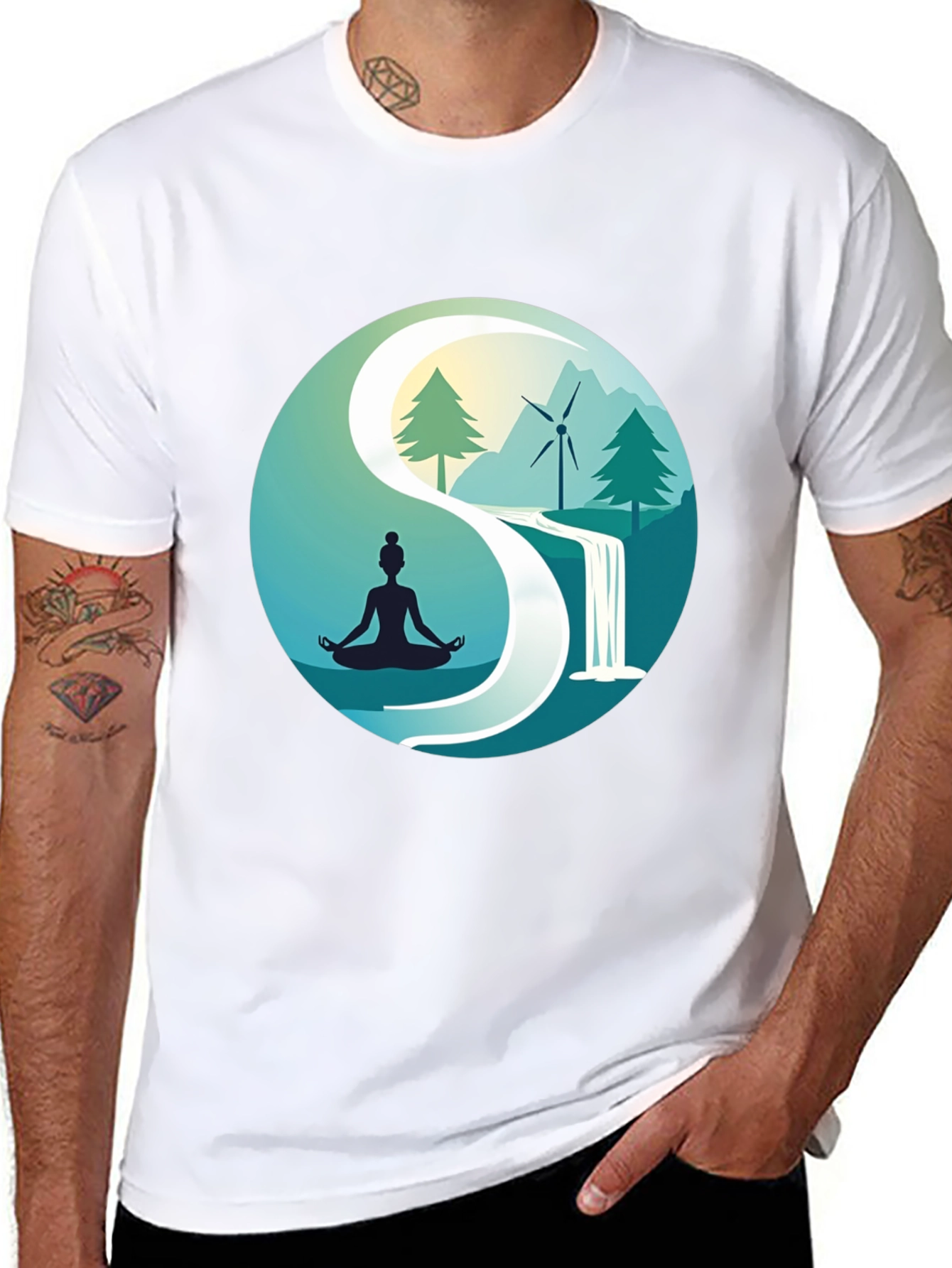 Black Nature Yin Yang T-Shirt - Meditation and Sustainability view 8