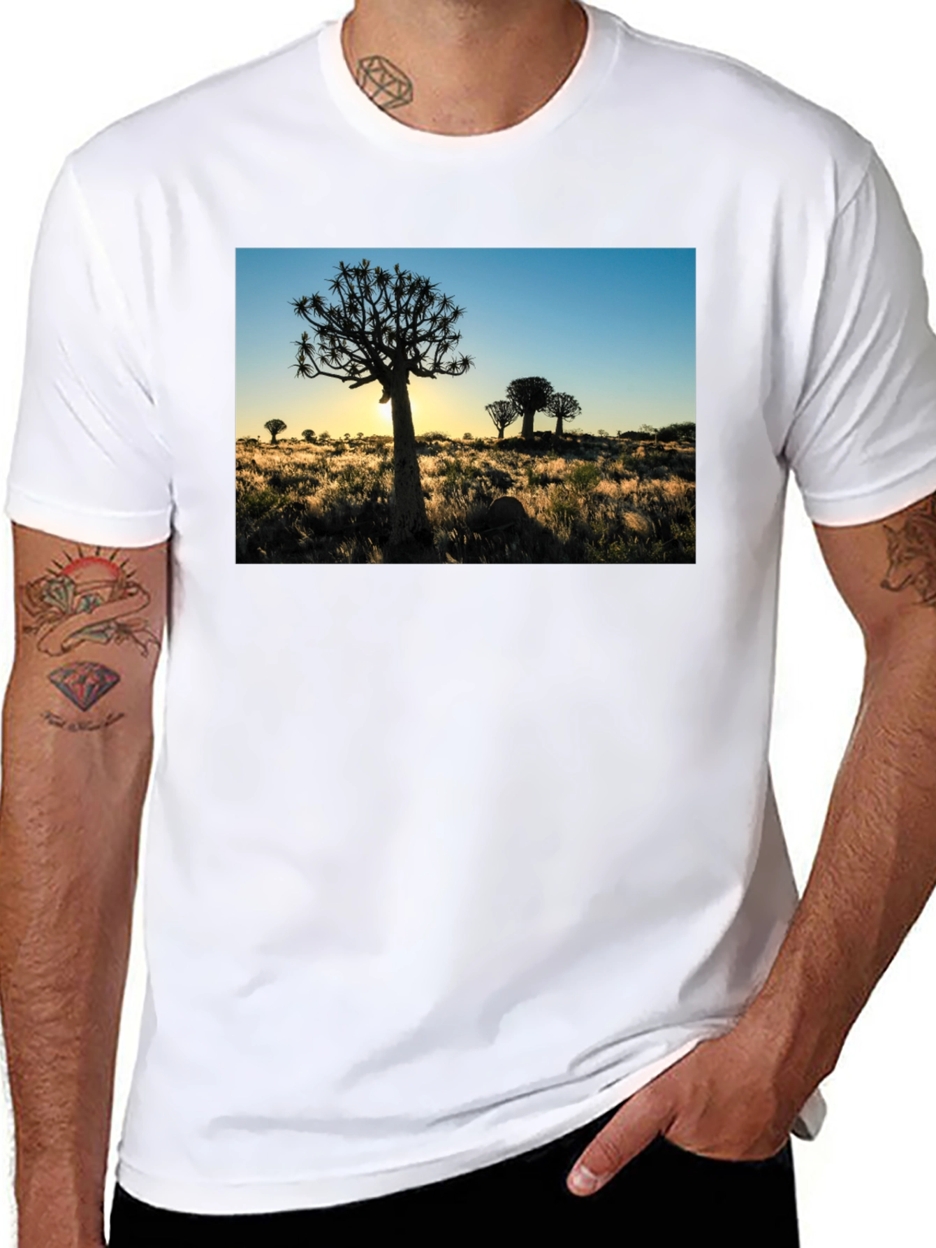 Black Silhouetted Tree Graphic Tee - Black Cotton Blend view 8