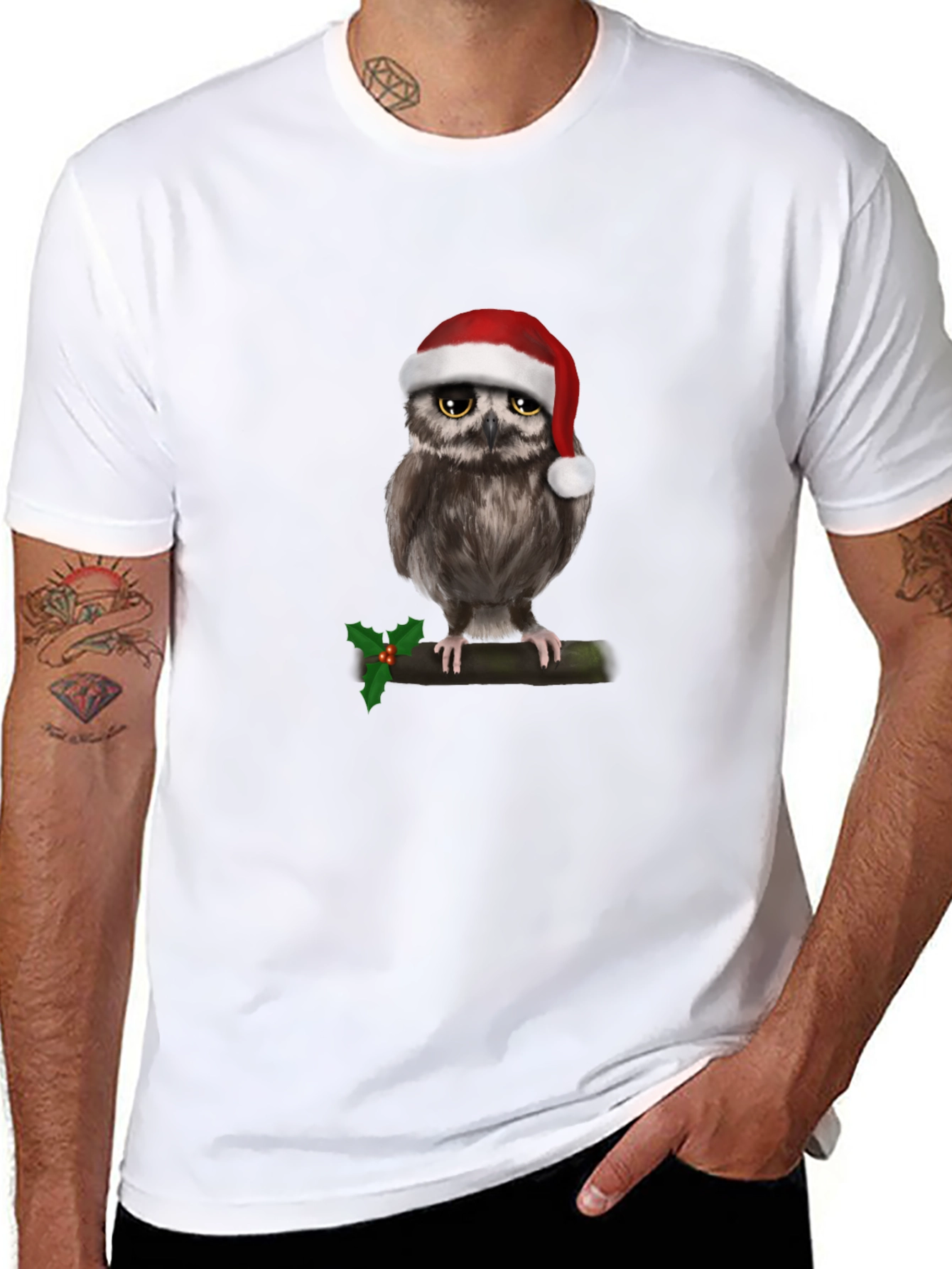 Black Festive Owl Christmas T-Shirt view 8
