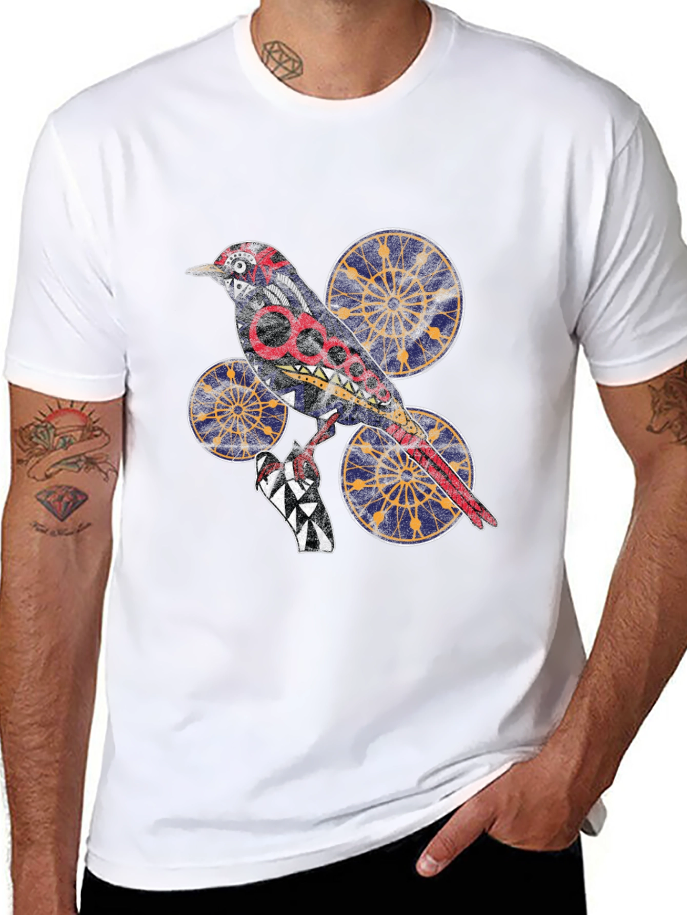 Black Graphic Bird Print T-Shirt - Unique Artistic Design view 8