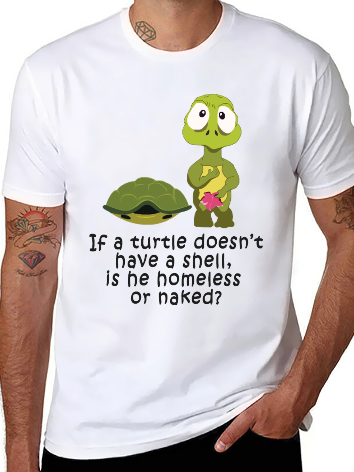 Black Funny Turtle Shell Homeless Naked T-Shirt view 8