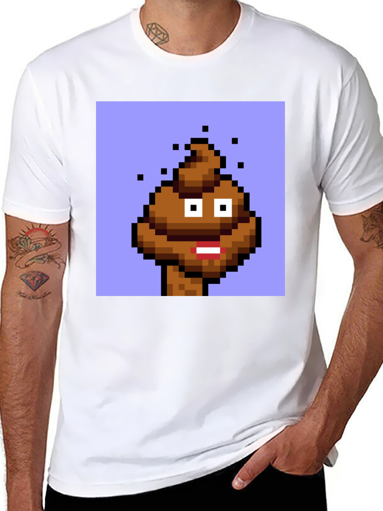 Black Pixel Poop Emoji Graphic Tee - Black Unisex T-Shirt view 8
