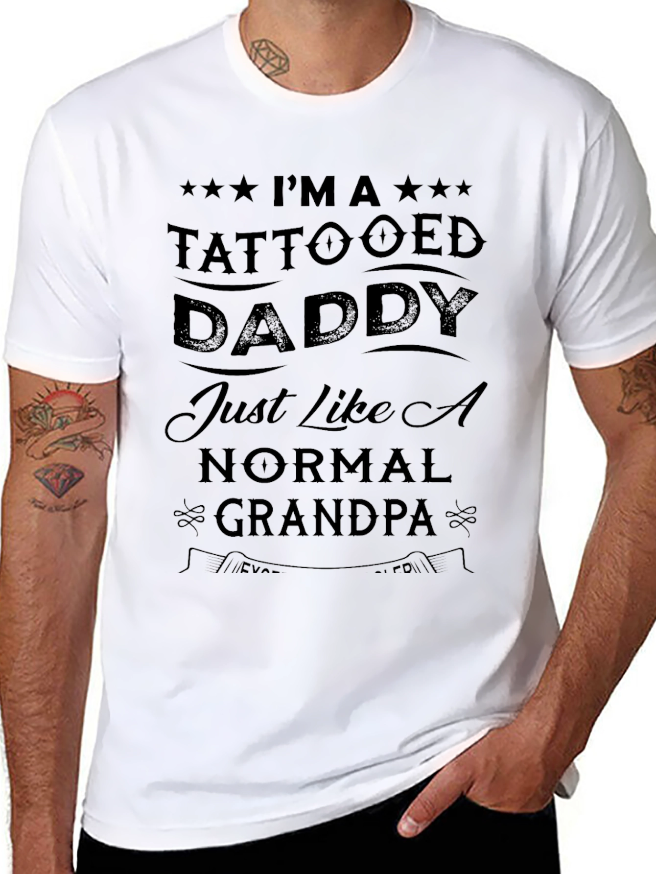 Black Tattooed Daddy Graphic T-Shirt - Novelty Men's Tee view 8