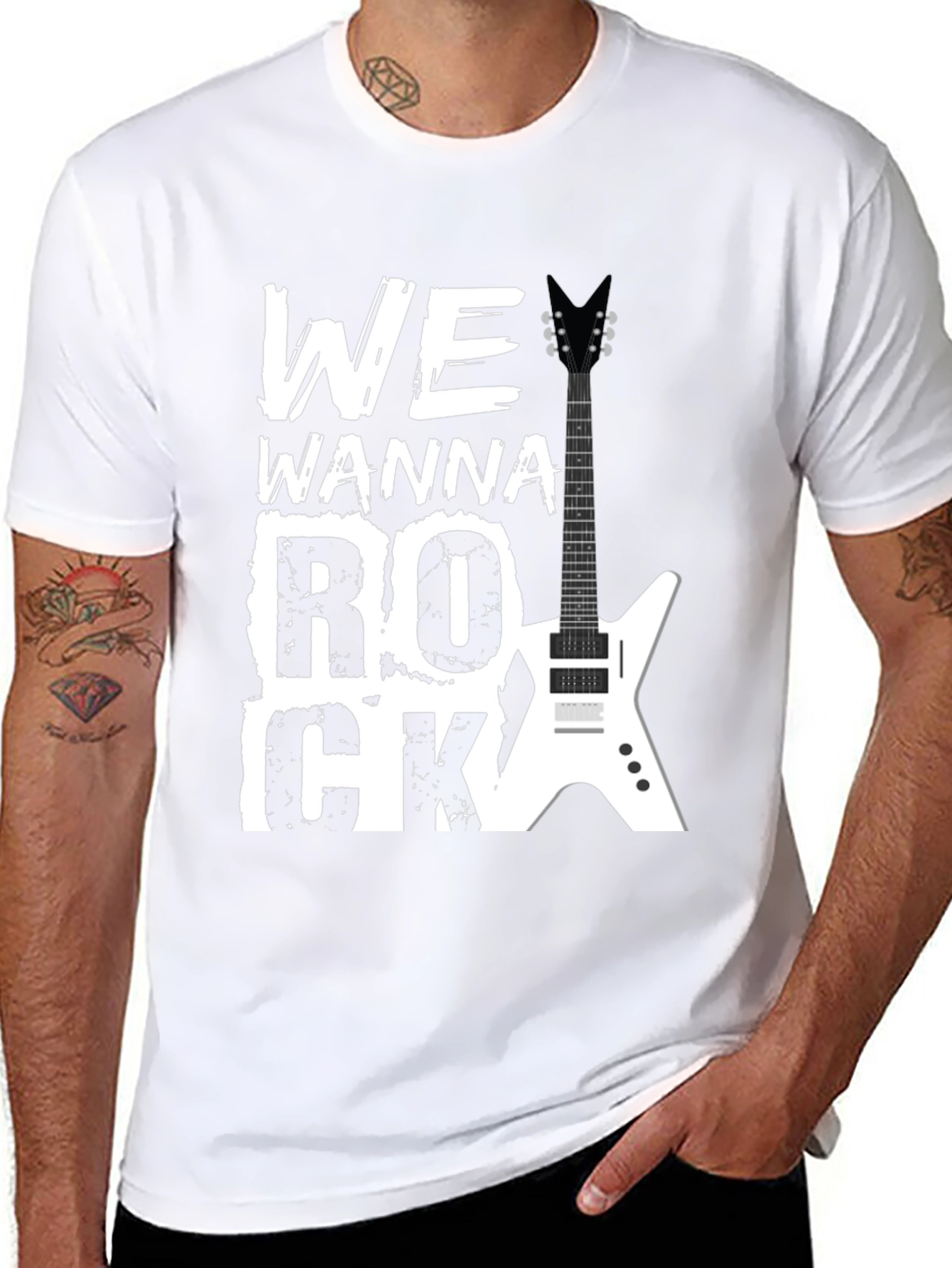Black Rock Graphic Tee - We Wanna Rock Guitar T-Shirt view 8