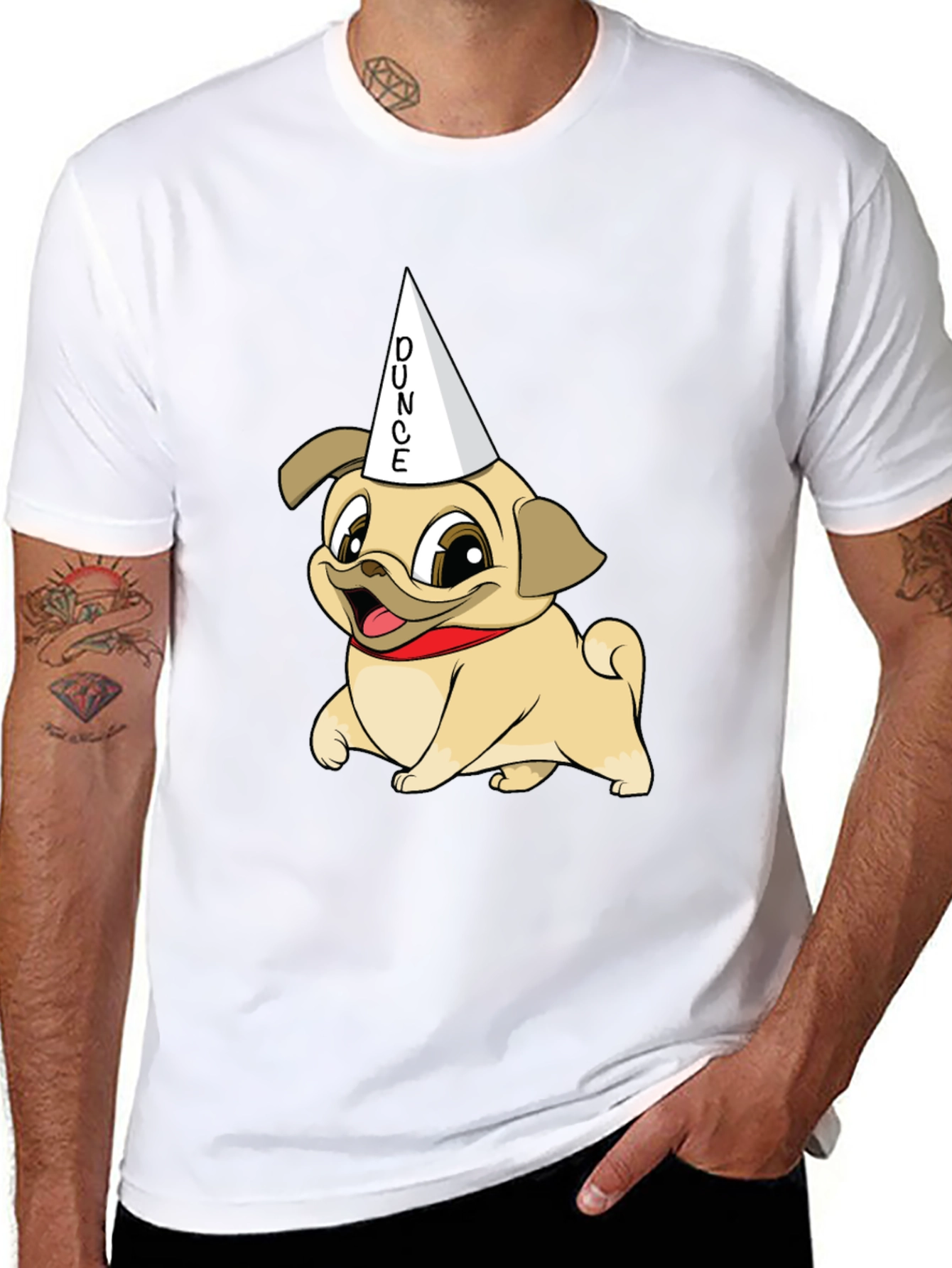 Black Dunce Pug Graphic Tee - Funny Dog Shirt view 8