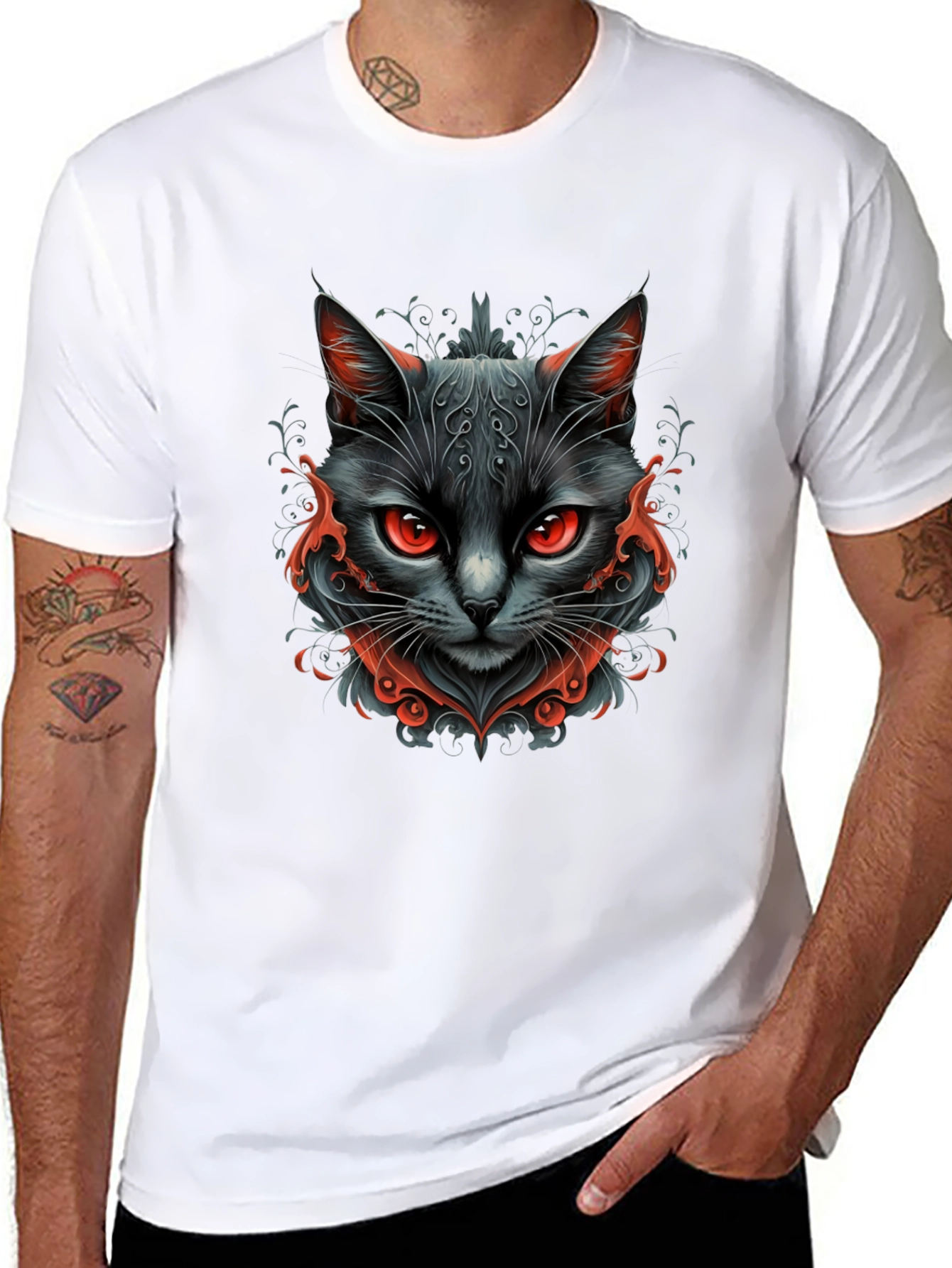 Black Black Cat Graphic Tee - Men's Stylish T-Shirt view 8
