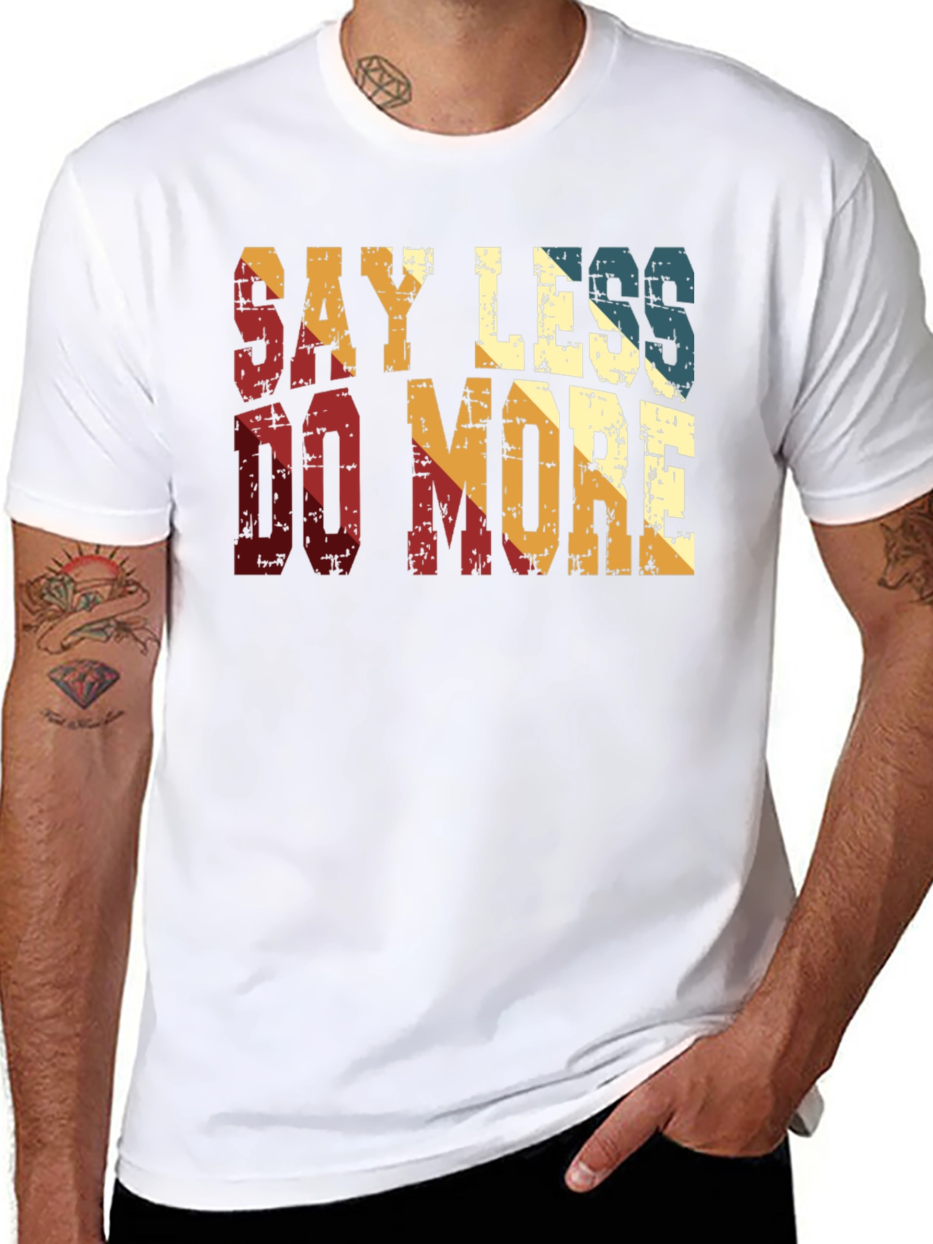 Black Say Less Do More Retro Style T-Shirt view 8