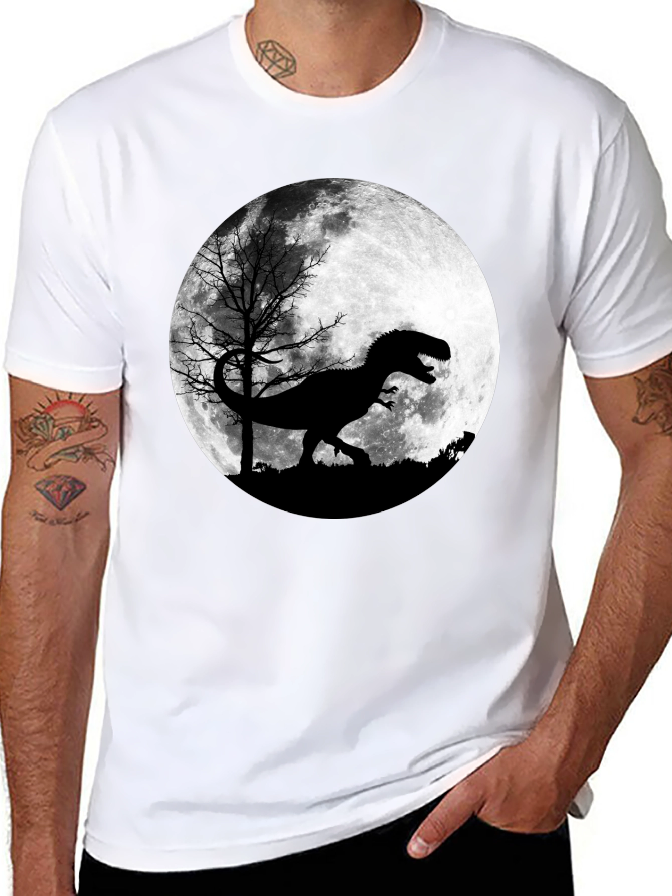 Black Dinosaur Moon Graphic T-Shirt view 8