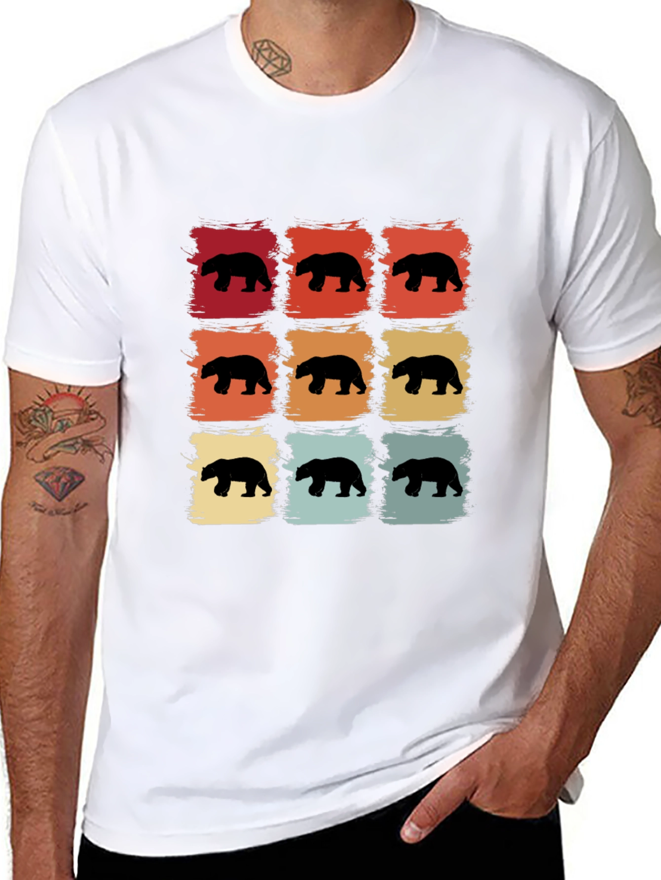 Black Retro Bear Silhouette Graphic T-Shirt view 8