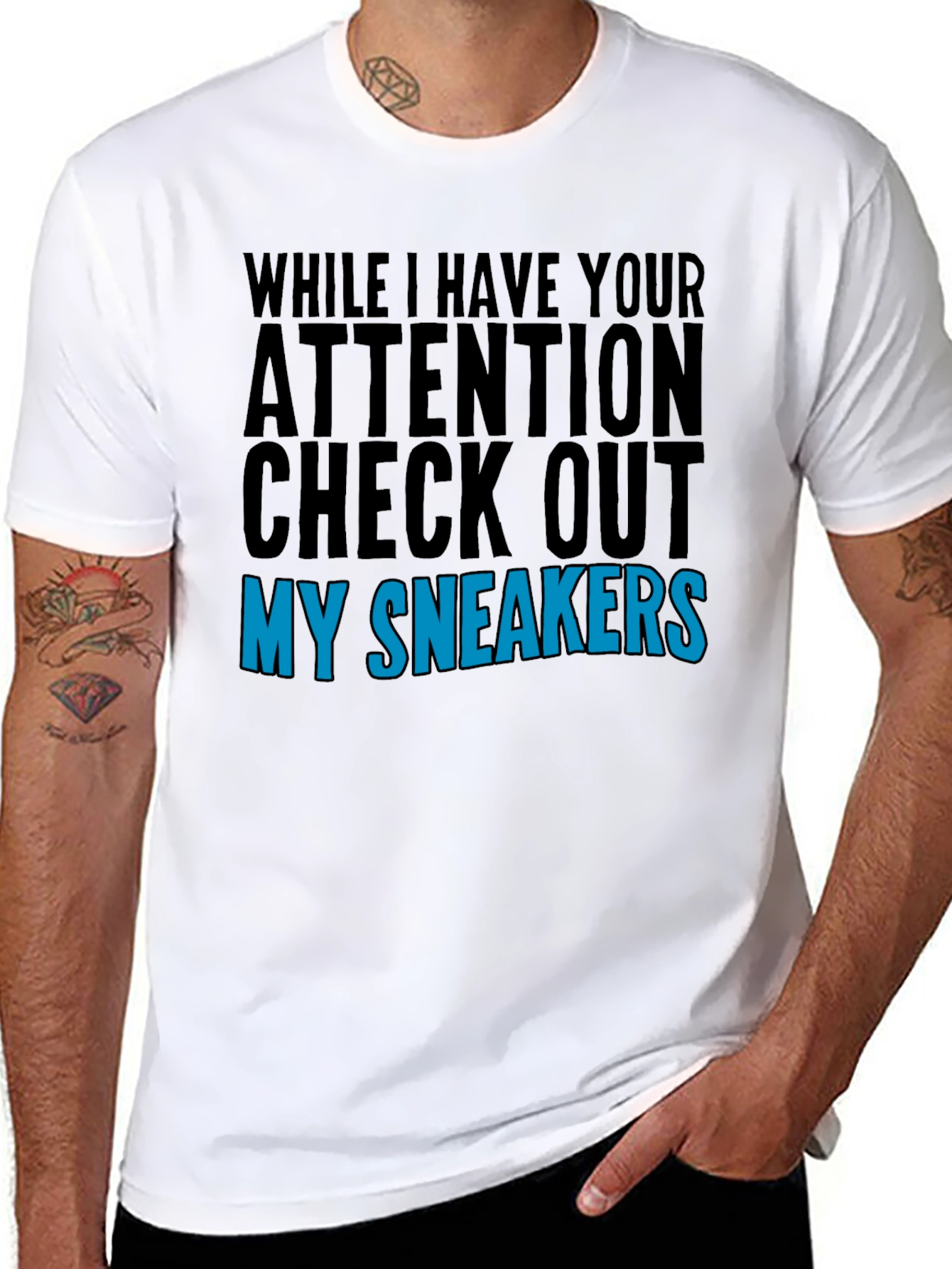 Black Attention Check Out My Sneakers Graphic T-Shirt view 8