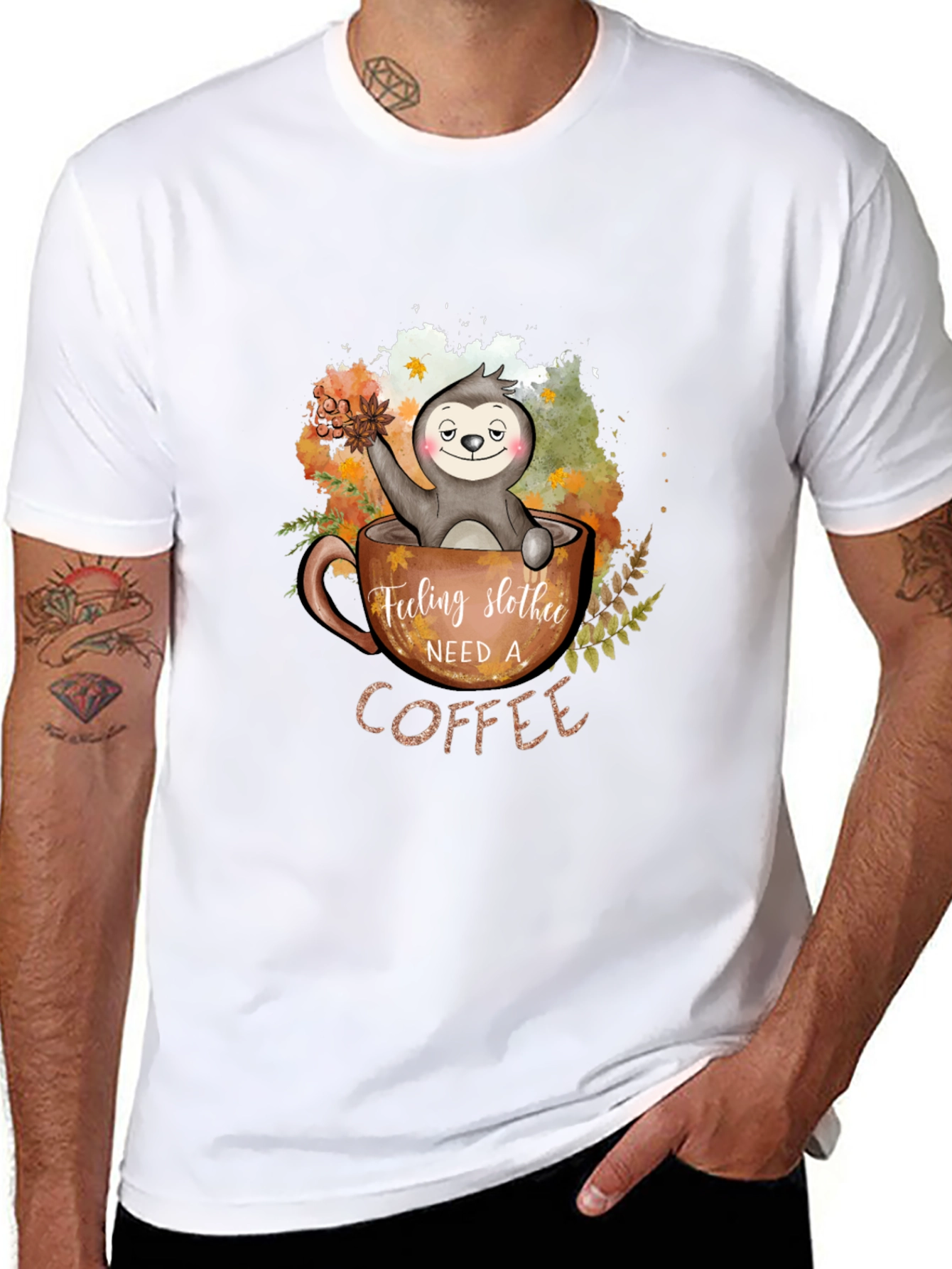 Black Feeling Slothee Need a Coffee Graphic T-Shirt view 8