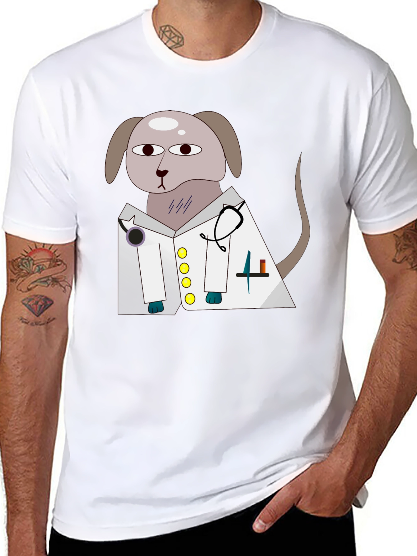 Black Vet Dog Cartoon Graphic T-Shirt - Black view 8