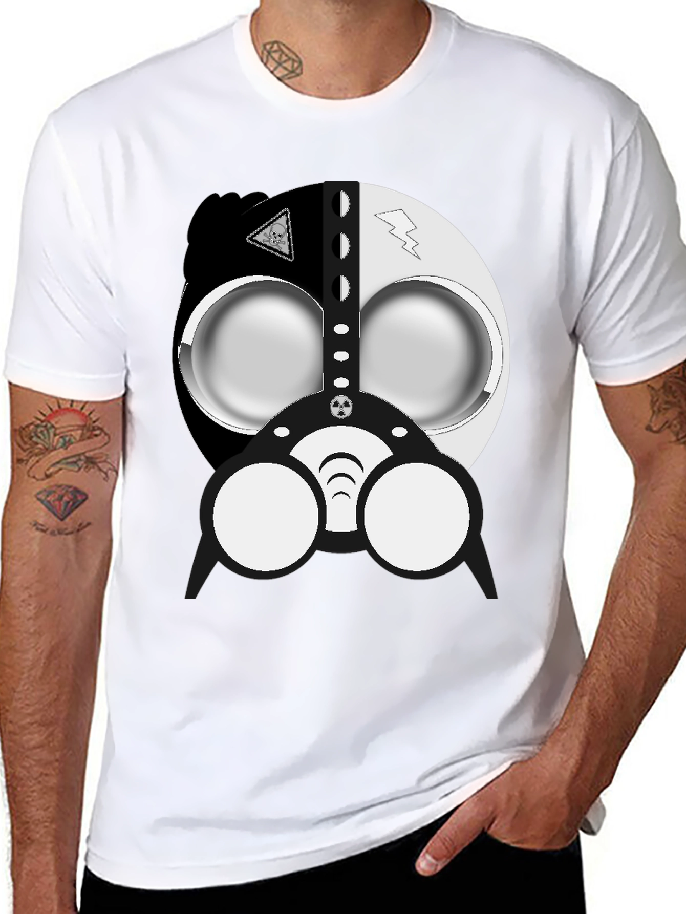 Black Cool Gas Mask Graphic Black T-Shirt view 8