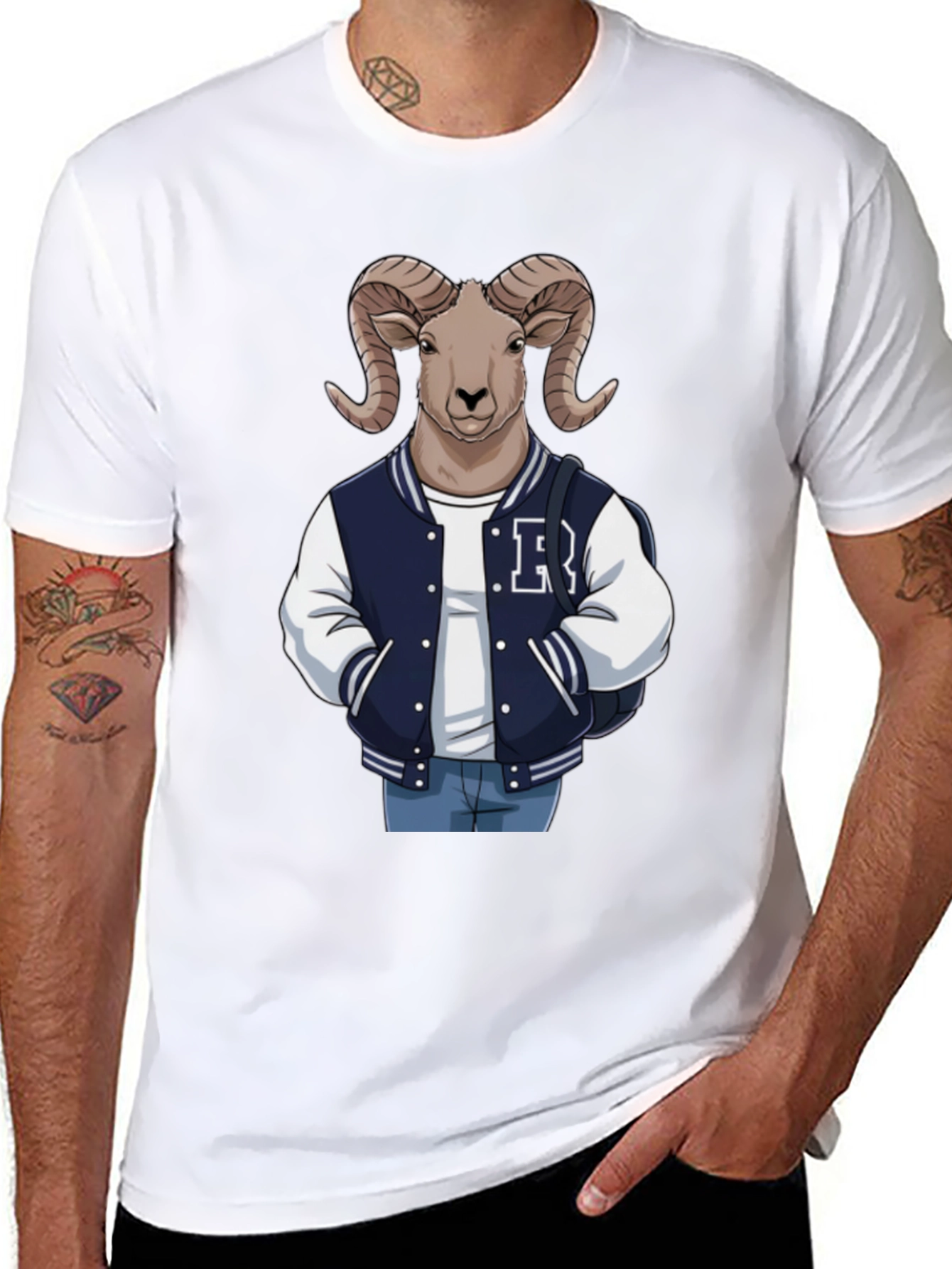 Black Ram Varsity Tee - Cool Animal Graphic T-Shirt view 8