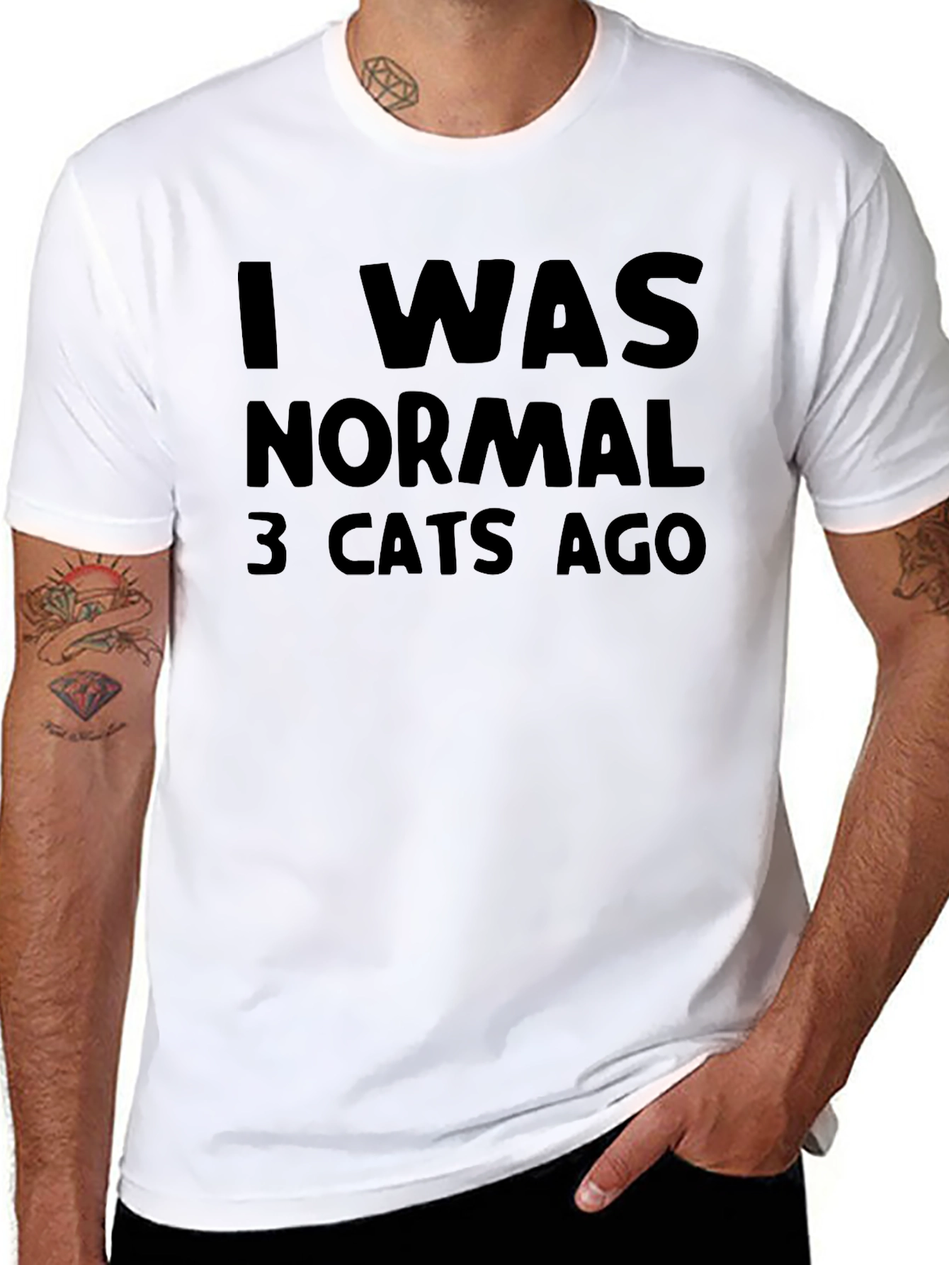 Black Funny "I Was Normal 3 Cats Ago" Black T-Shirt view 8