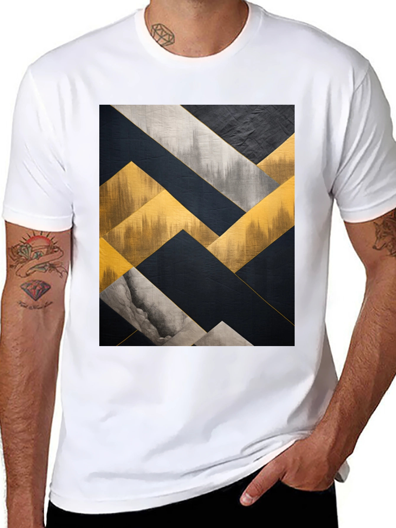 Black Abstract Geometric Art Men's Black T-Shirt view 8