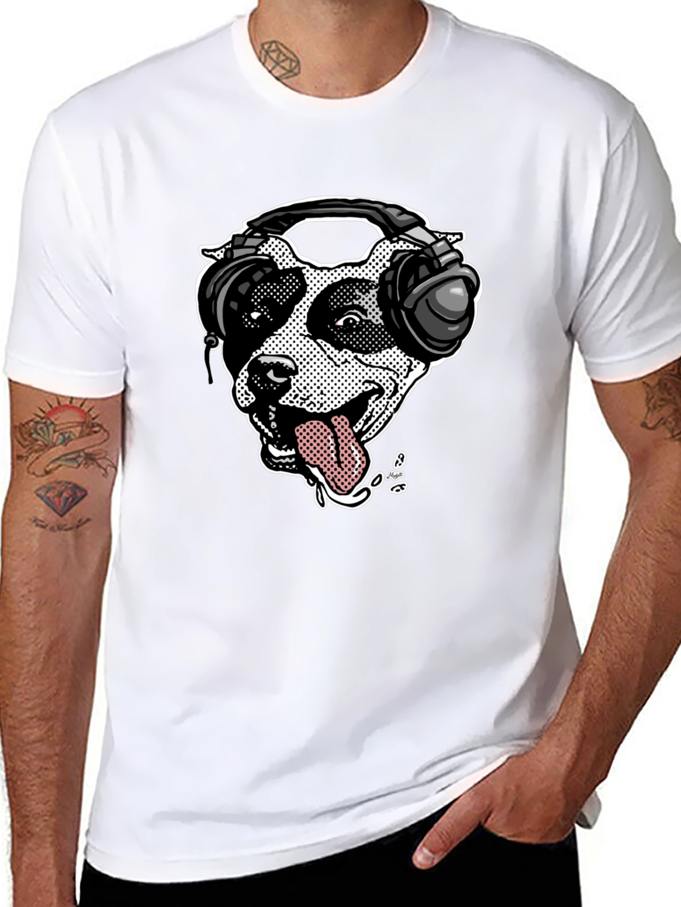 Black Dog with Headphones Graphic T-Shirt view 8
