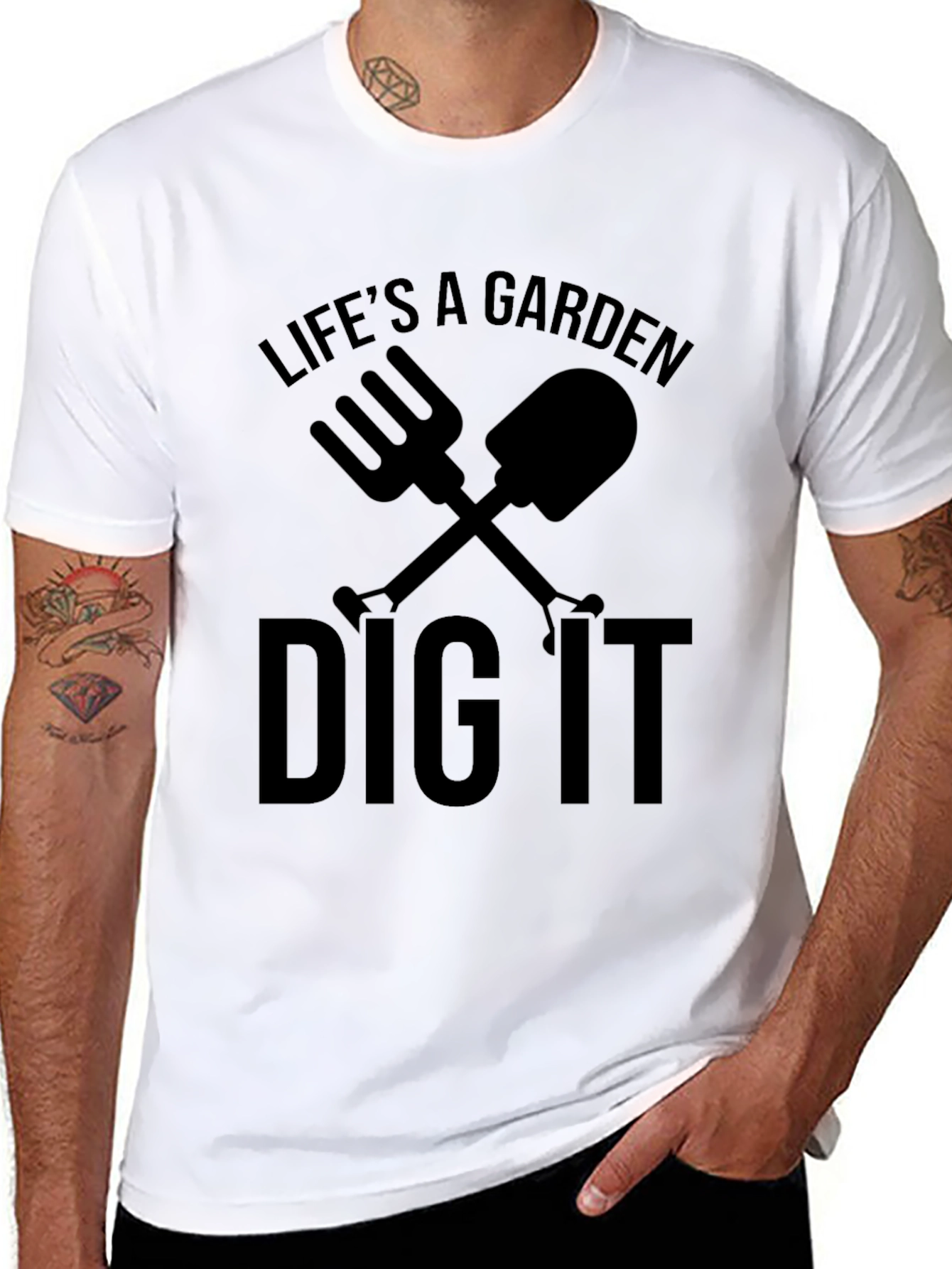 Black Life's a Garden Dig It Men's Black T-Shirt view 8