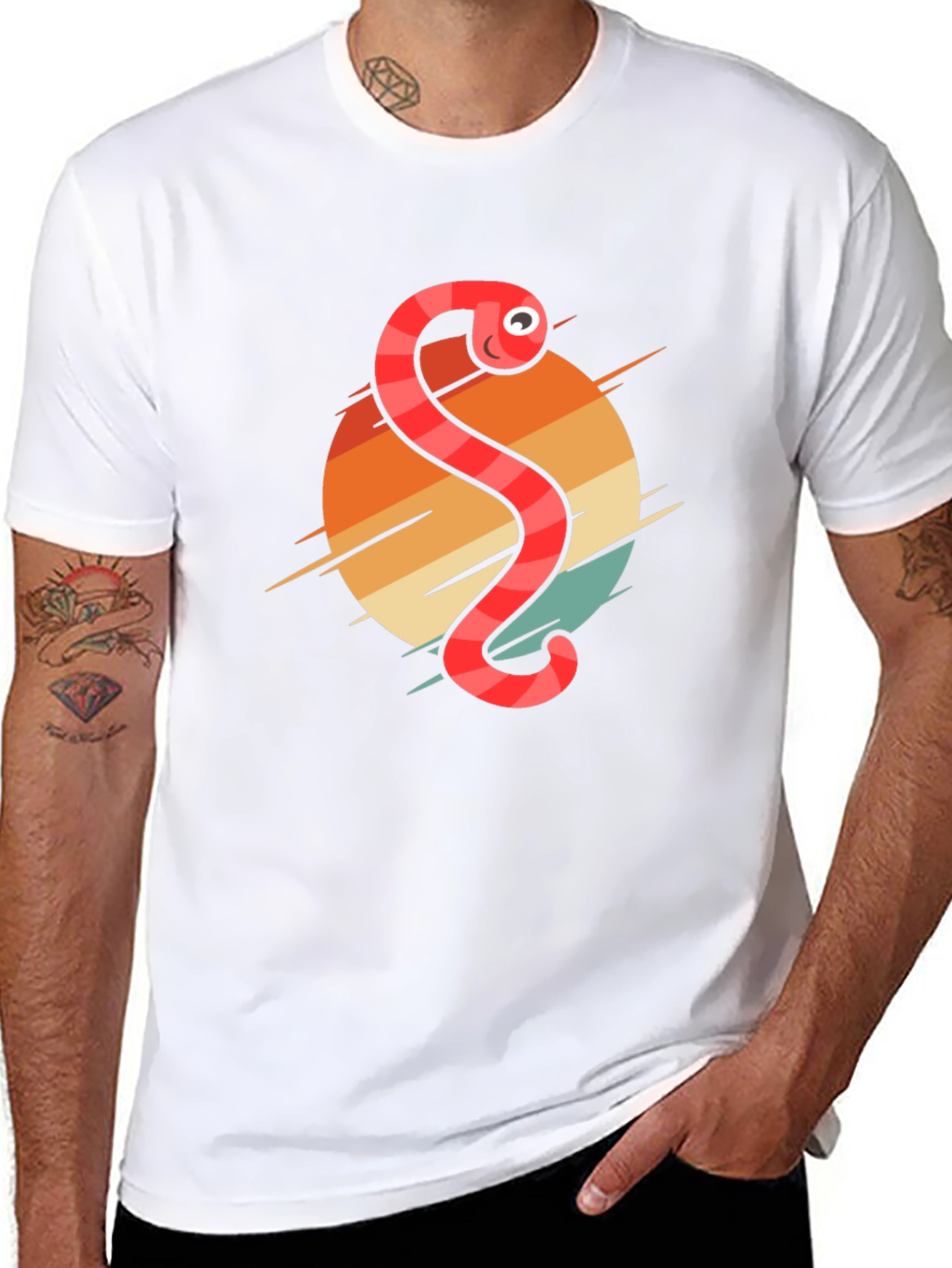 Black Retro Worm Graphic Tee - Fun Novelty T-Shirt view 8