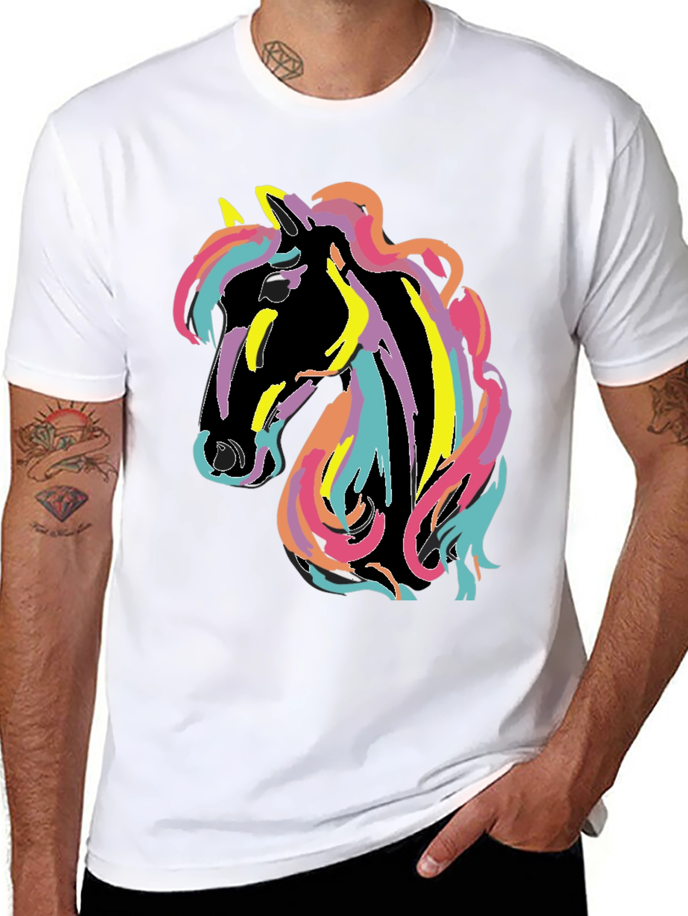 Black Rainbow Horse Graphic Tee - Men's Black T-Shirt view 8