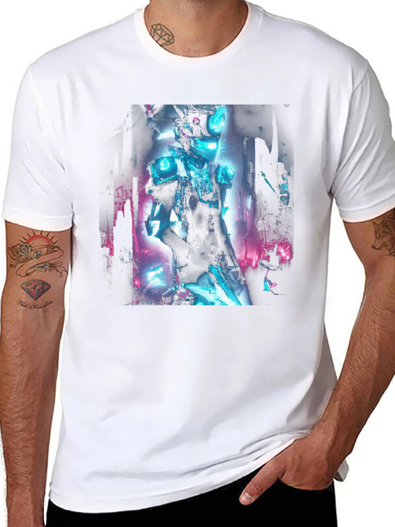 Black Cyberpunk Robot Graphic Black T-Shirt view 8