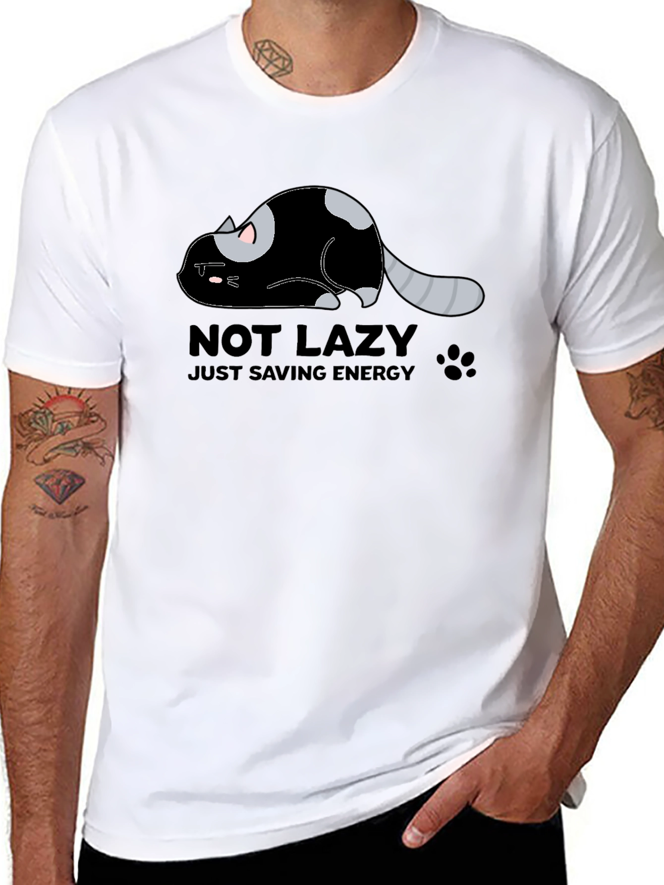 Black Lazy Cat Energy Saving Graphic Tee view 8
