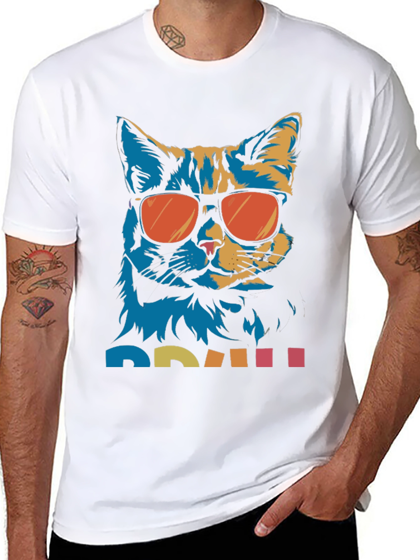 Black Cool Cat Graphic Tee - Retro Style view 8