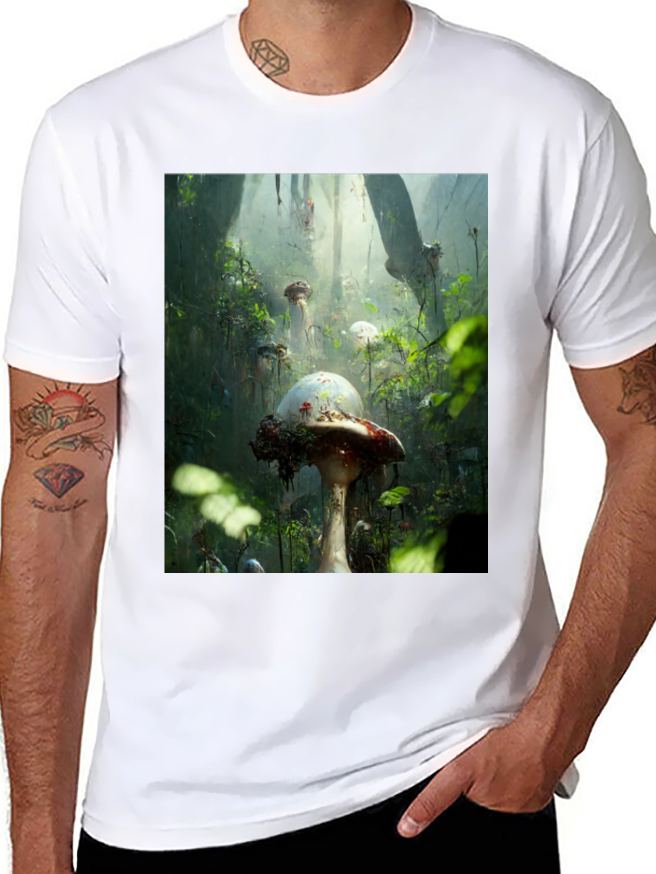 Black Enchanted Forest Mushroom T-Shirt view 8