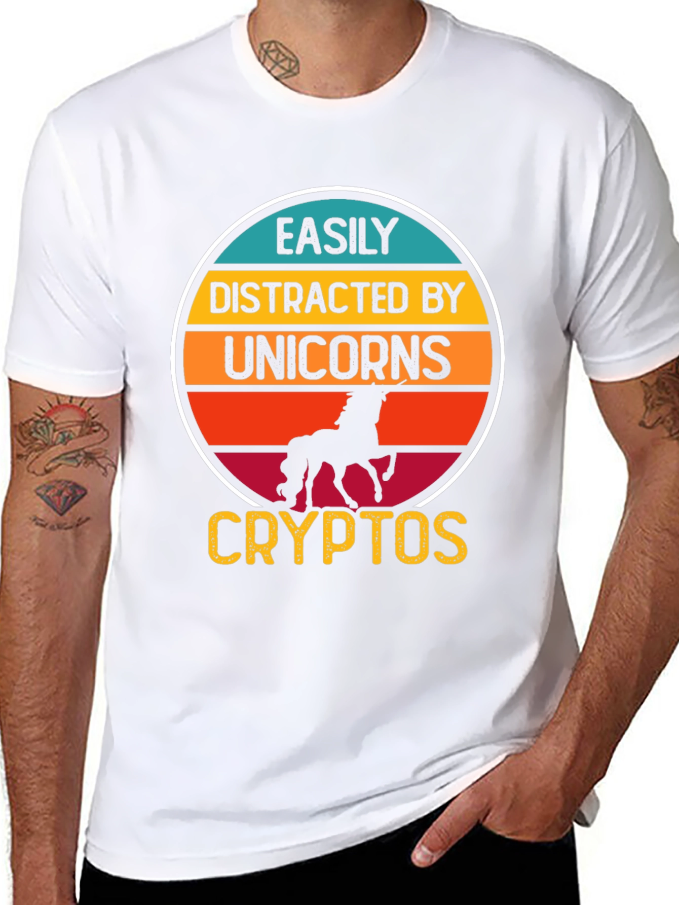 Black Easily Distracted By Unicorns and Cryptos T-Shirt view 8