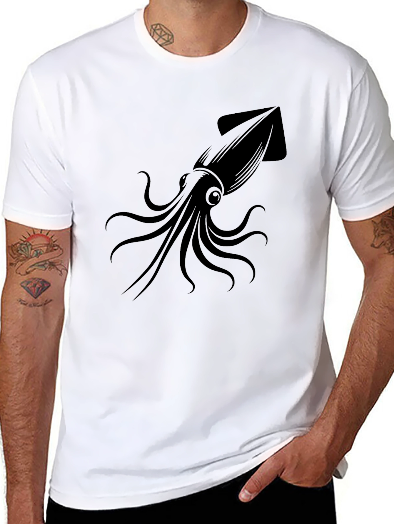 Black Squid Graphic Print Black T-Shirt view 8
