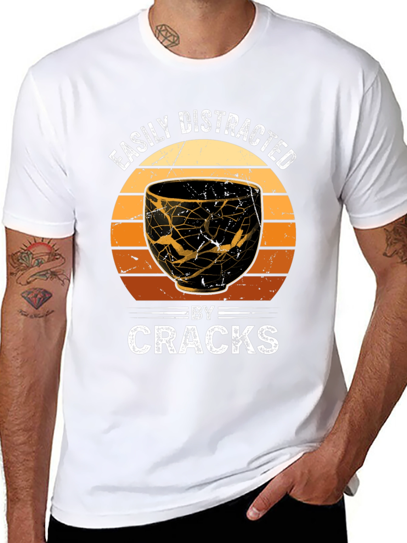 Black Easily Distracted By Cracks Kintsugi Style T-Shirt view 8