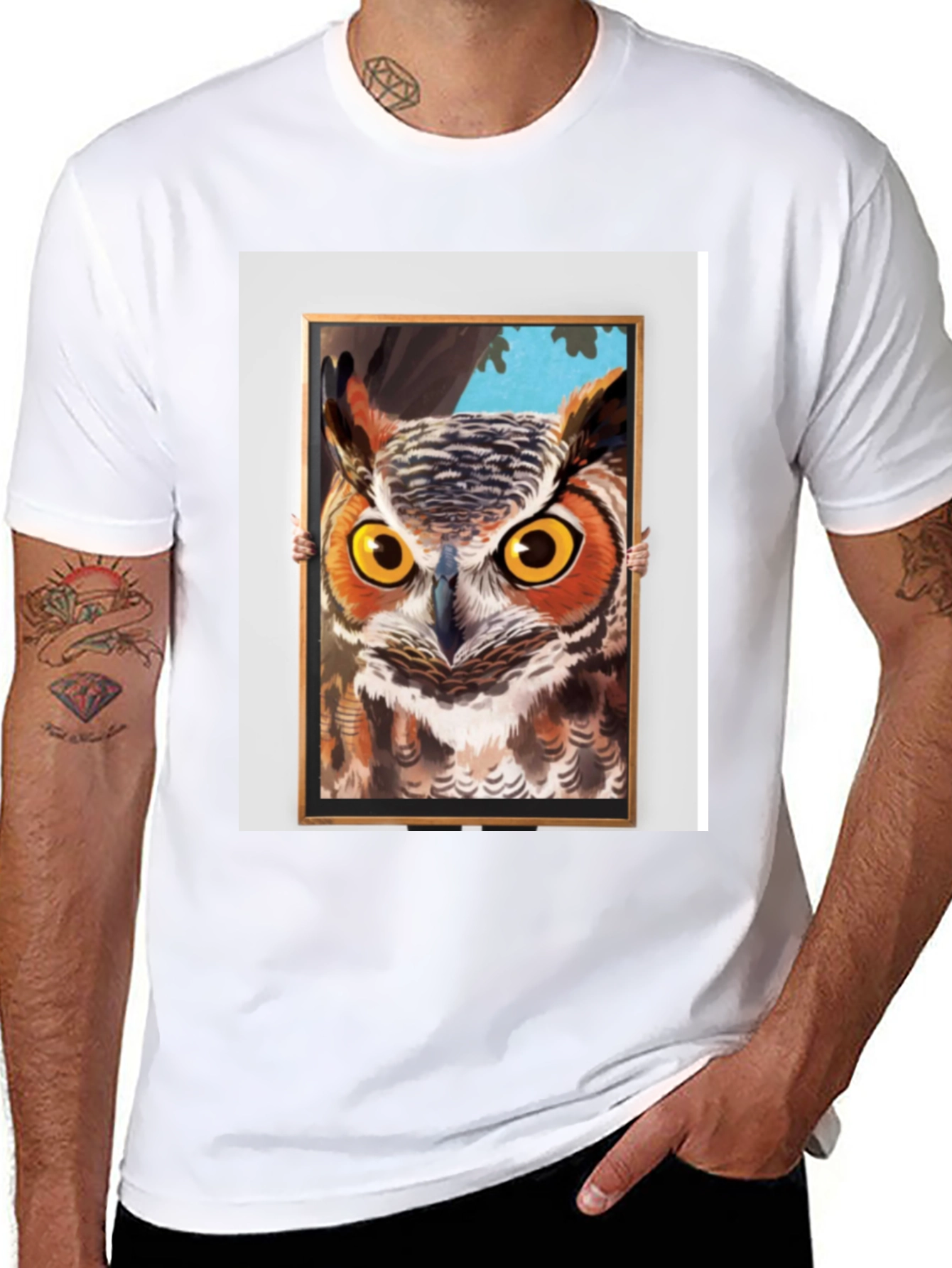 Black Owl Framed Art Graphic T-Shirt view 8
