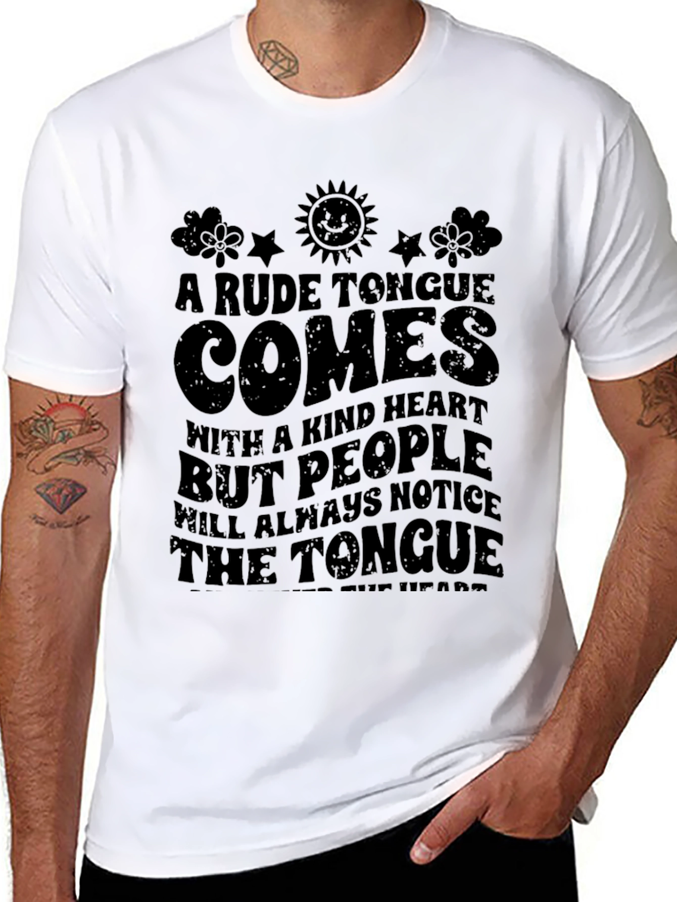 Black Rude Tongue Comes With A Kind Heart Graphic T-Shirt view 8