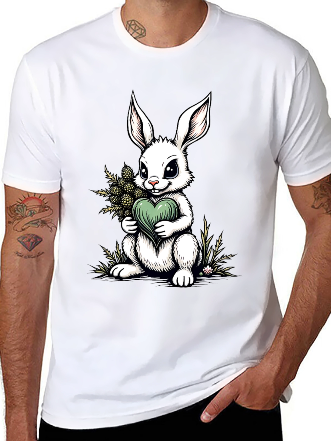 Black Bunny Heart Graphic Tee - Cute Rabbit Shirt view 8