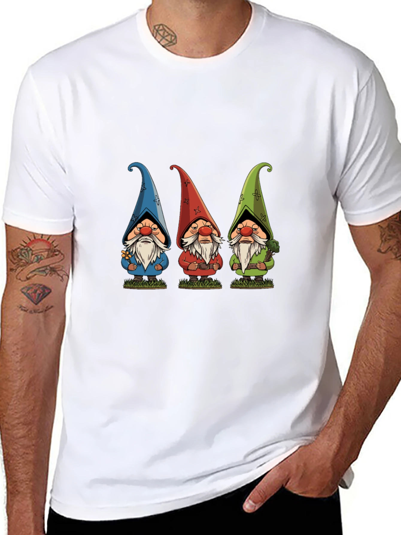 Black Three Gnome Black T-Shirt - Unique Design view 8