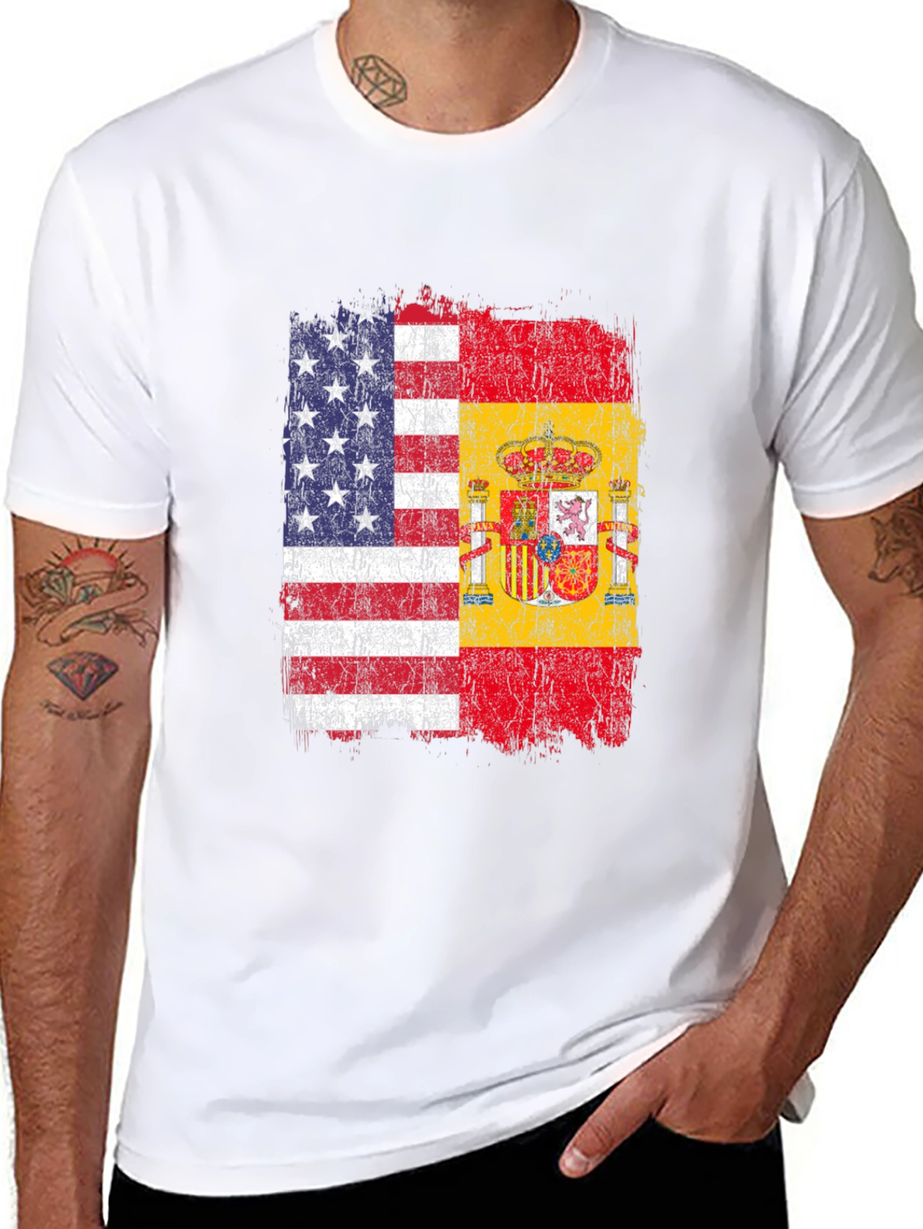 Black USA & Spain Flag T-Shirt - Dual Heritage Tee view 8