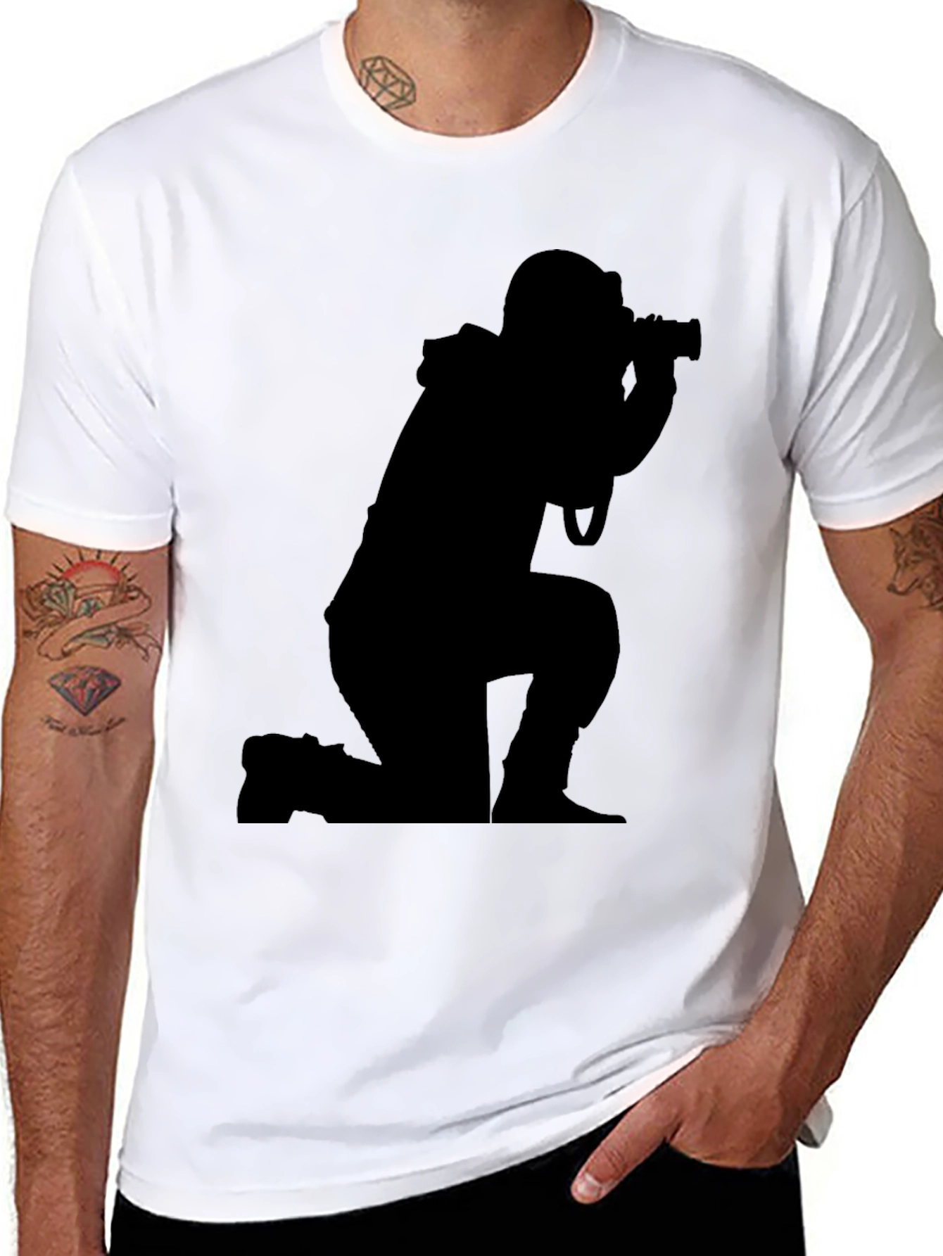 Black Photographer Silhouette Black T-Shirt view 8
