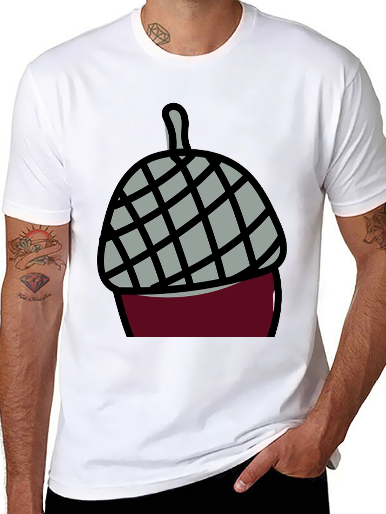 Black Acorn Cartoon Graphic Tee - Black Cotton Blend view 8