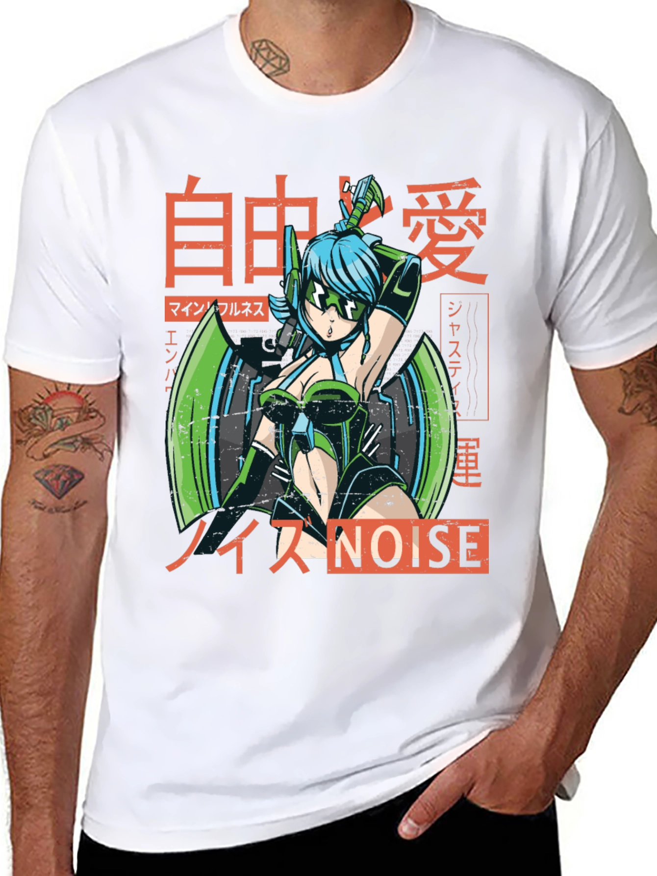 Black Anime Cyberpunk Style Graphic Tee view 8